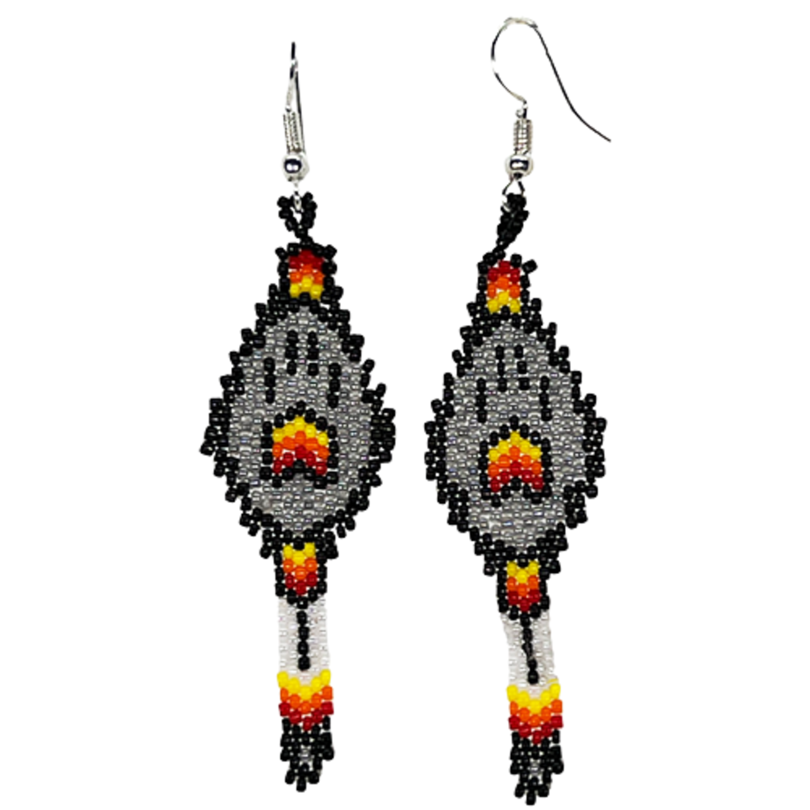 BRICK STITCH EARRING - WOLF PAW W/ FEATHER