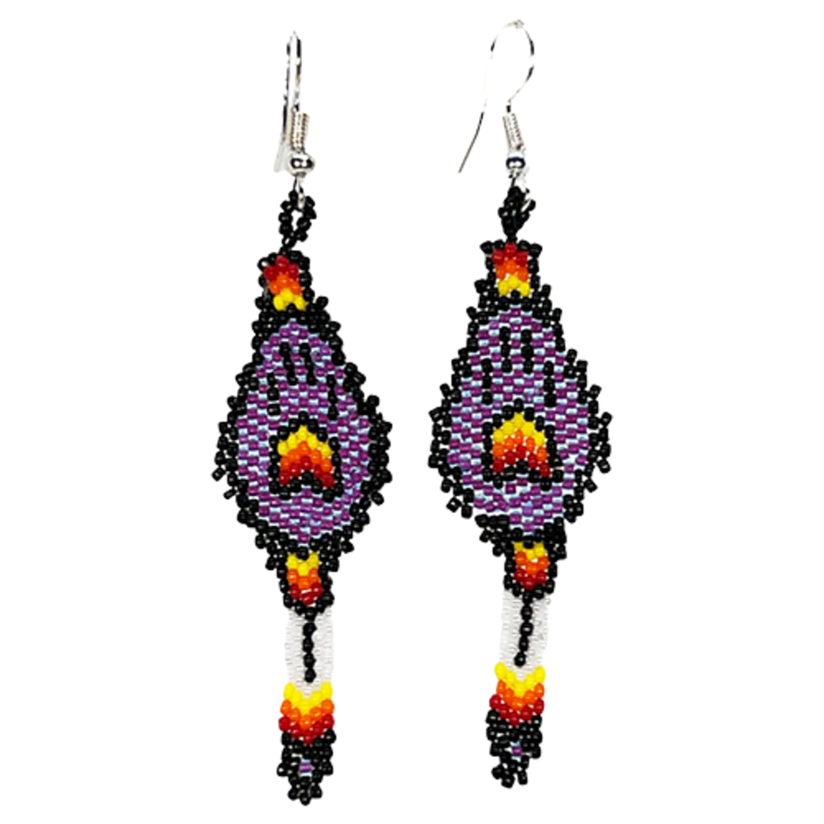 BRICK STITCH EARRING - WOLF PAW W/ FEATHER