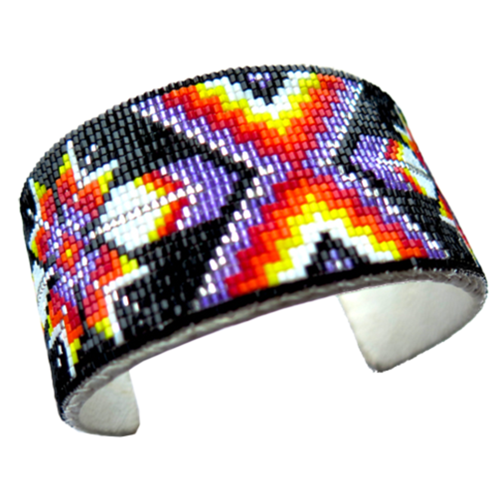 CUT GLASS CUFF BRACELET -  25 ROWS - FEATHERS