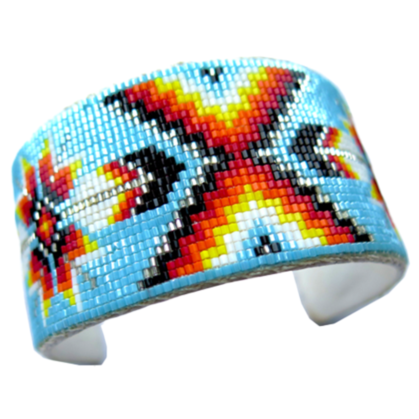 CUT GLASS CUFF BRACELET -  25 ROWS - FEATHERS