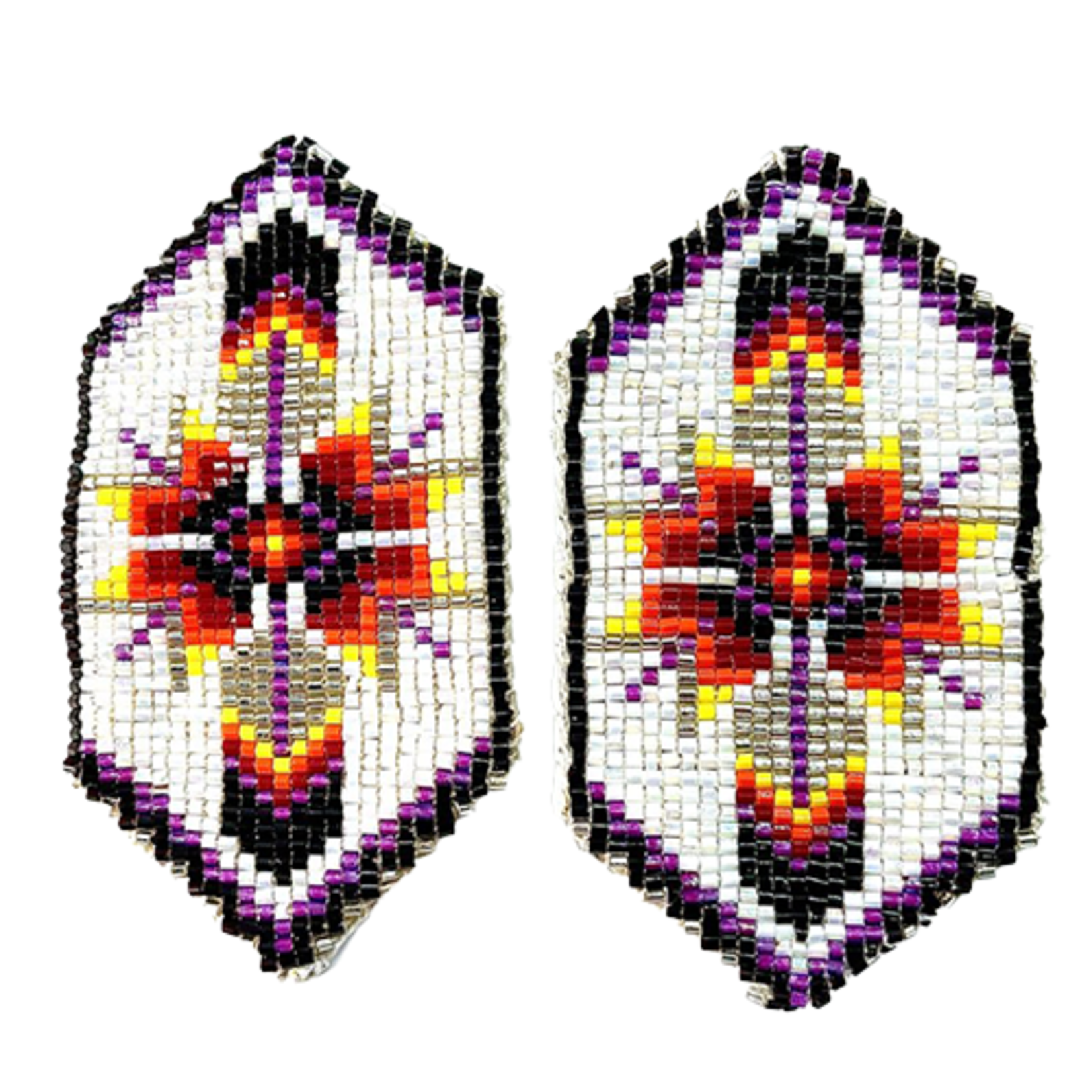 CUT GLASS LOOMED EARRINGS - STAR AND FEATHERS
