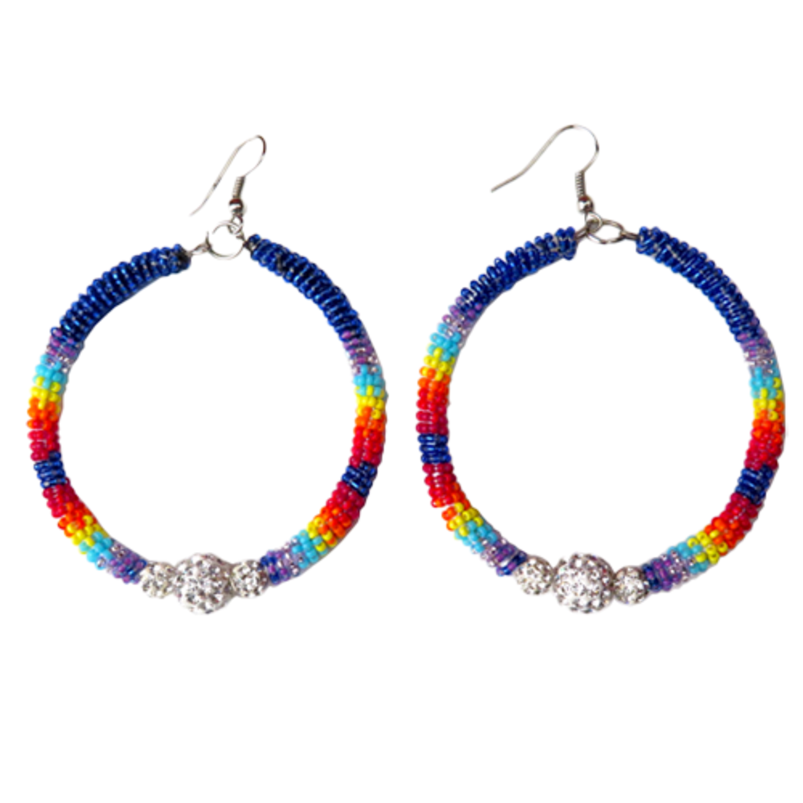 HOOP EARRINGS WITH SEED BEADS AND SHAMBHALLA BEADS