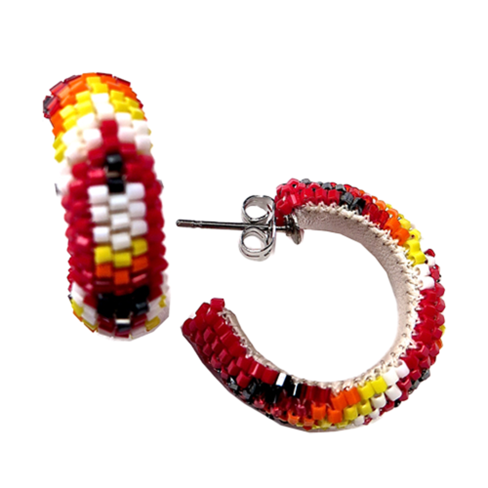 PEYOTE STITCH  HOOP EARRINGS - FEATHER - 2CM