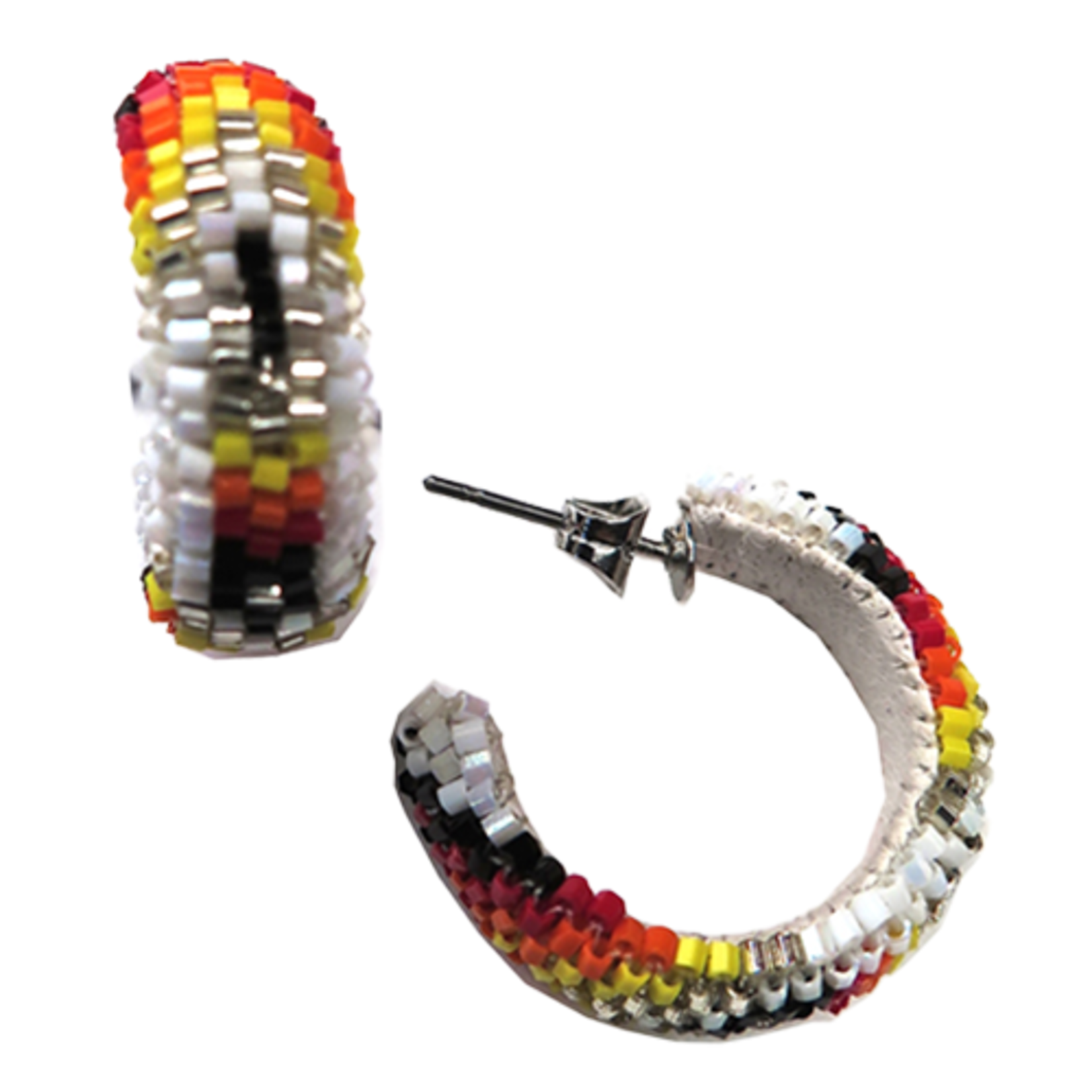 PEYOTE STITCH  HOOP EARRINGS - FEATHER - 2CM