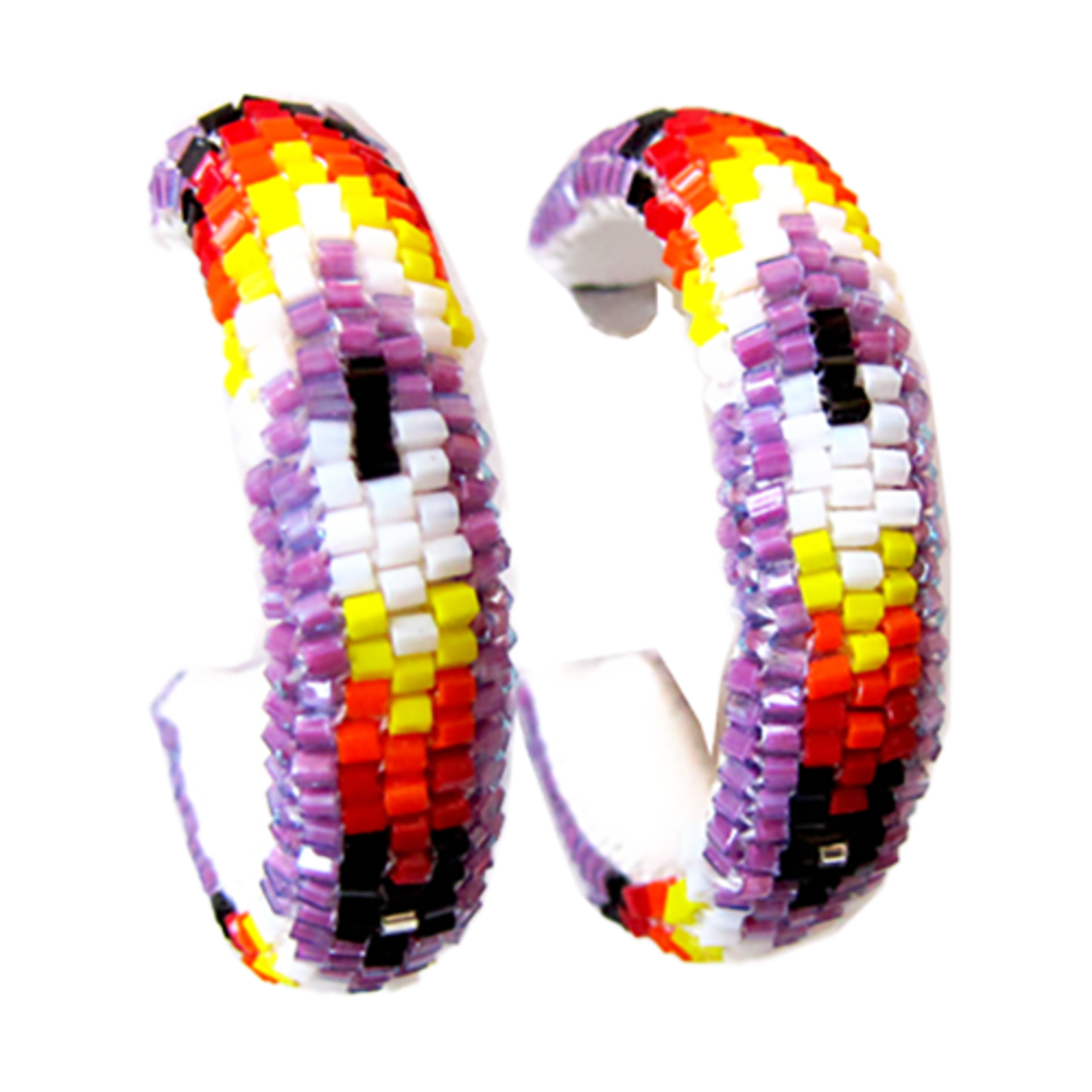 PEYOTE STITCH HOOP EARRINGS - FEATHER - 3CM