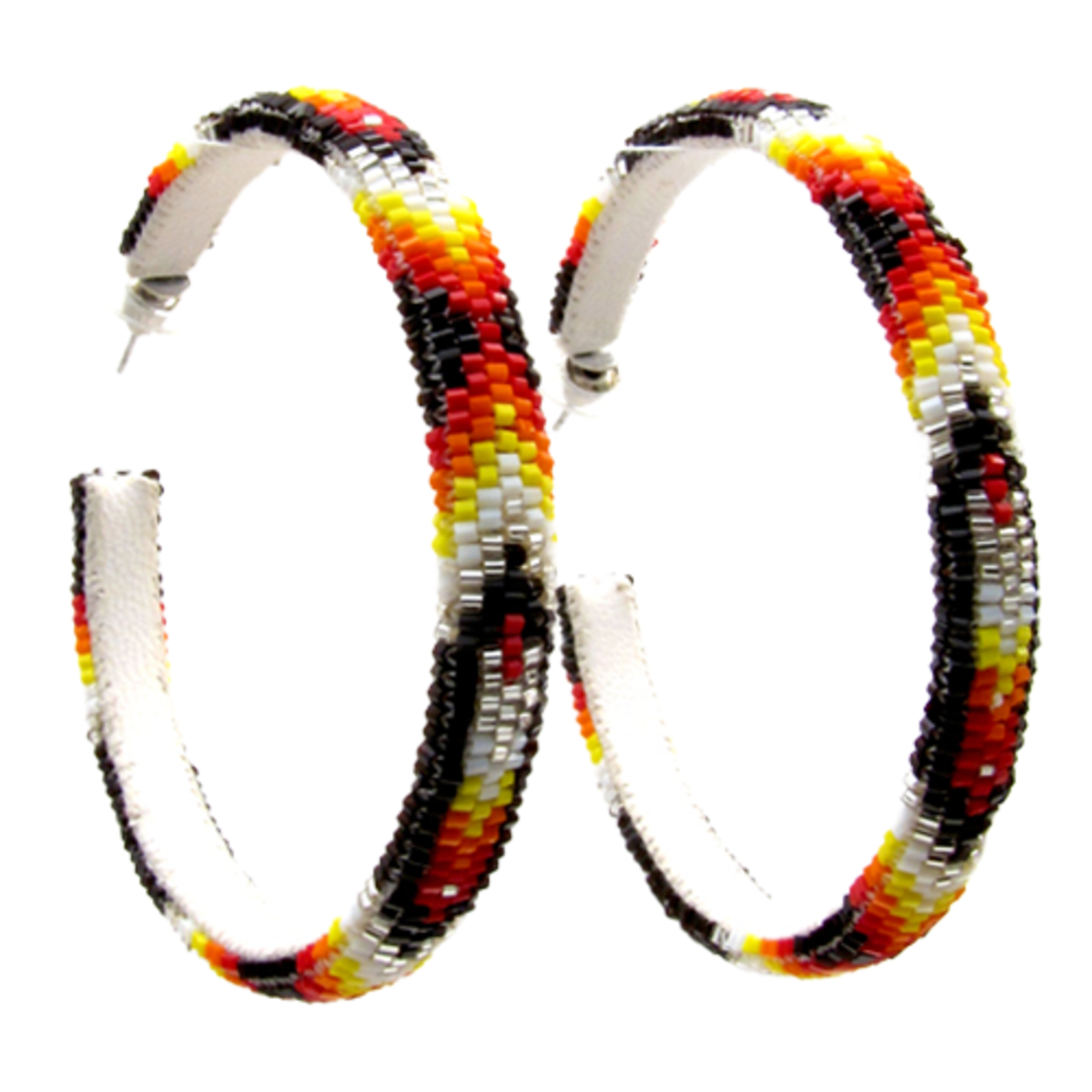 PEYOTE STITCH HOOP EARRINGS - FEATHER - 6CM