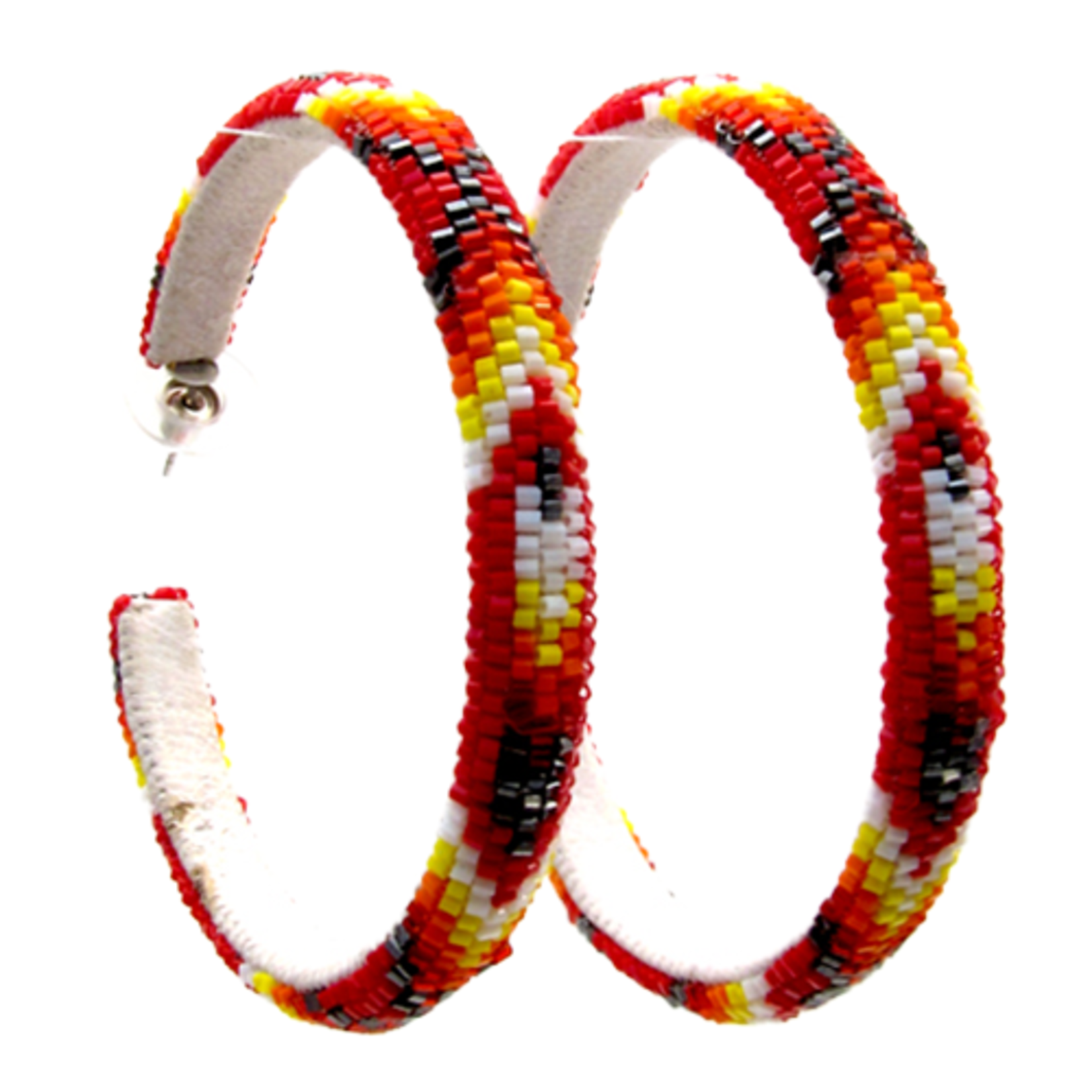 PEYOTE STITCH HOOP EARRINGS - FEATHER - 6CM