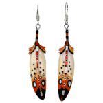 CARVED BONE EARRING - SPOTTED COLOURFUL FEATHER