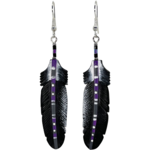 CARVED BONE EARRING - RAVEN FEATHER PAINTED STEM