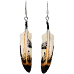 CARVED BONE EARRINGS - SYMBOL FEATHER - BEAR PAW