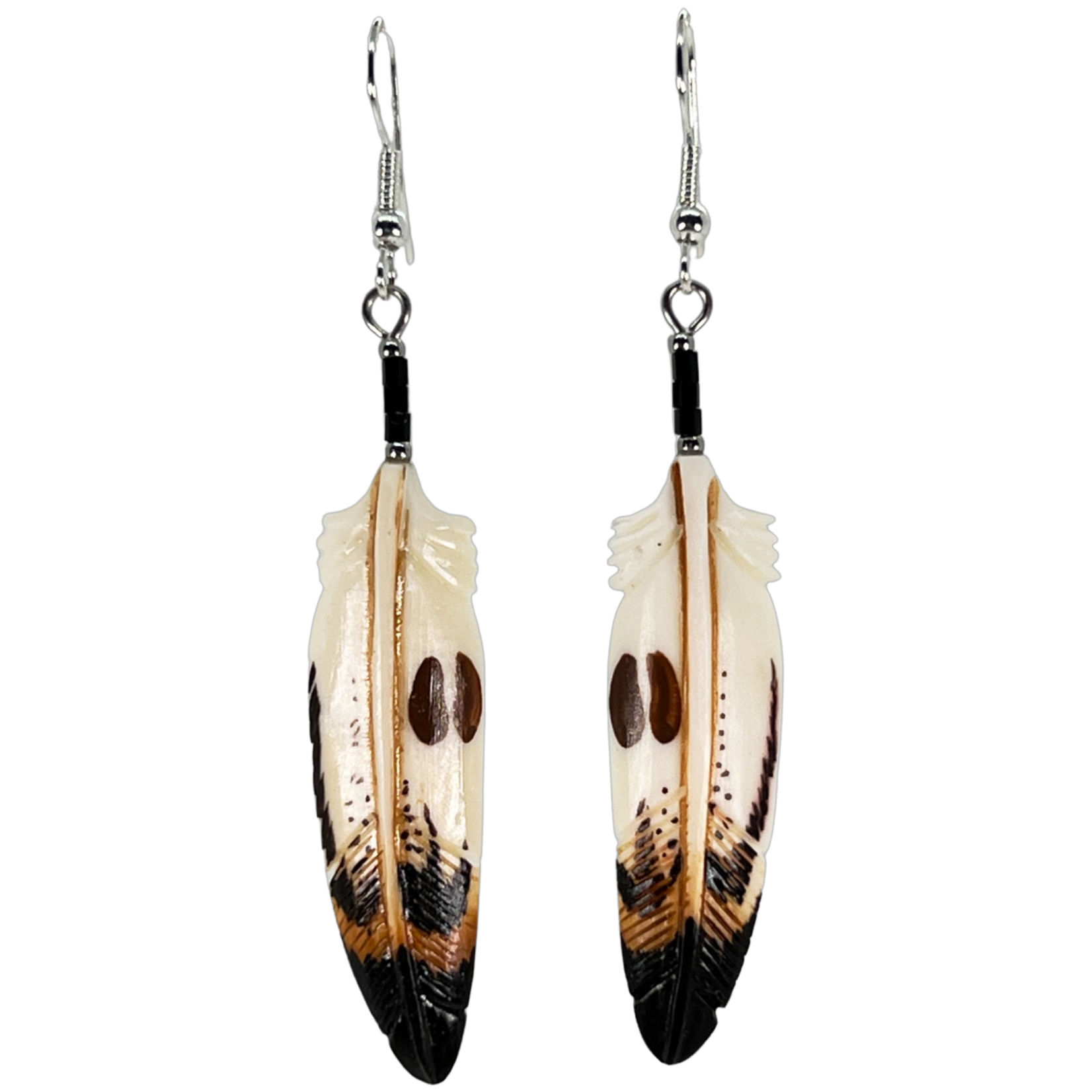 CARVED BONE EARRINGS - SYMBOL FEATHER - BUFFALO HOOF
