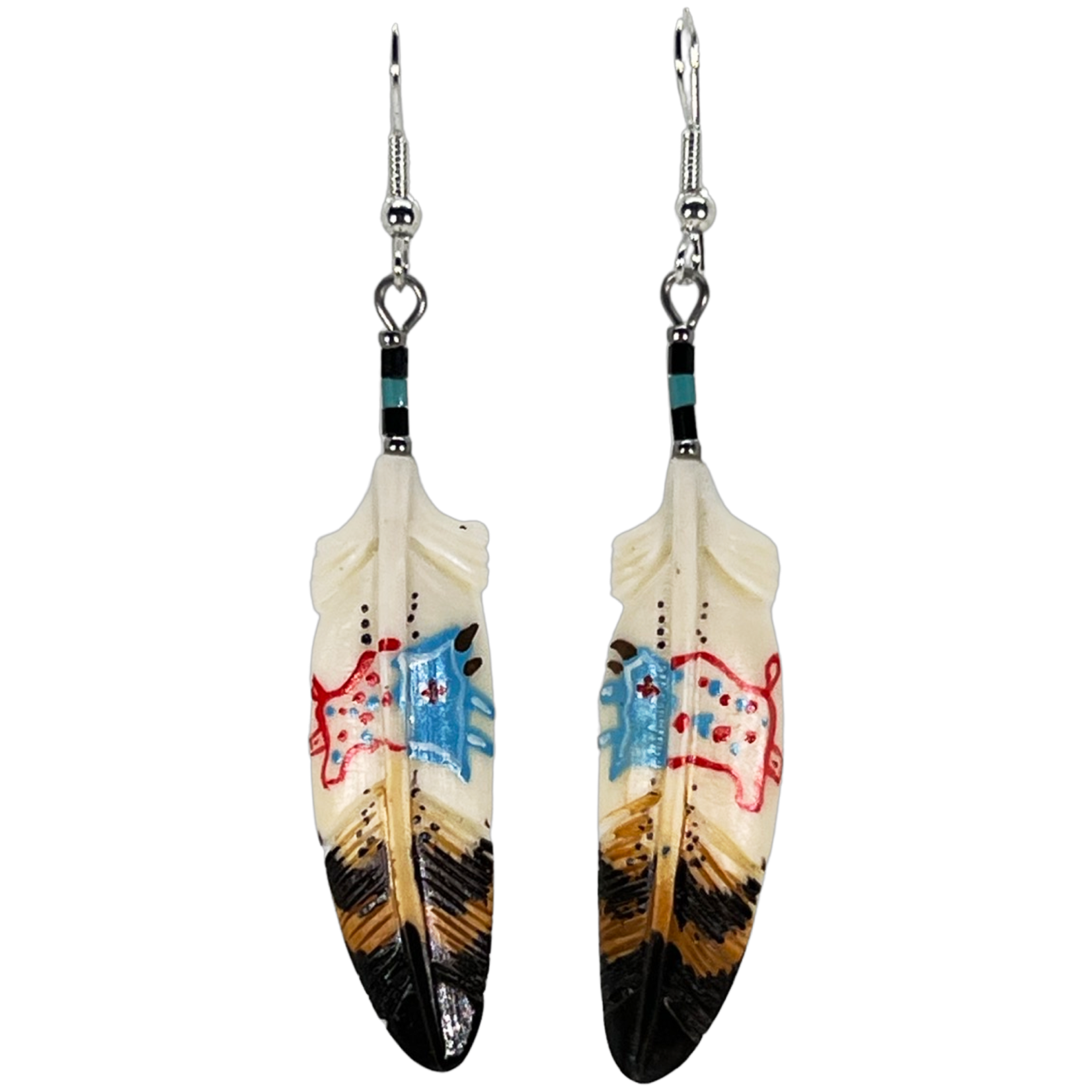 CARVED BONE EARRINGS - SYMBOL FEATHER - WHITE BUFFALO