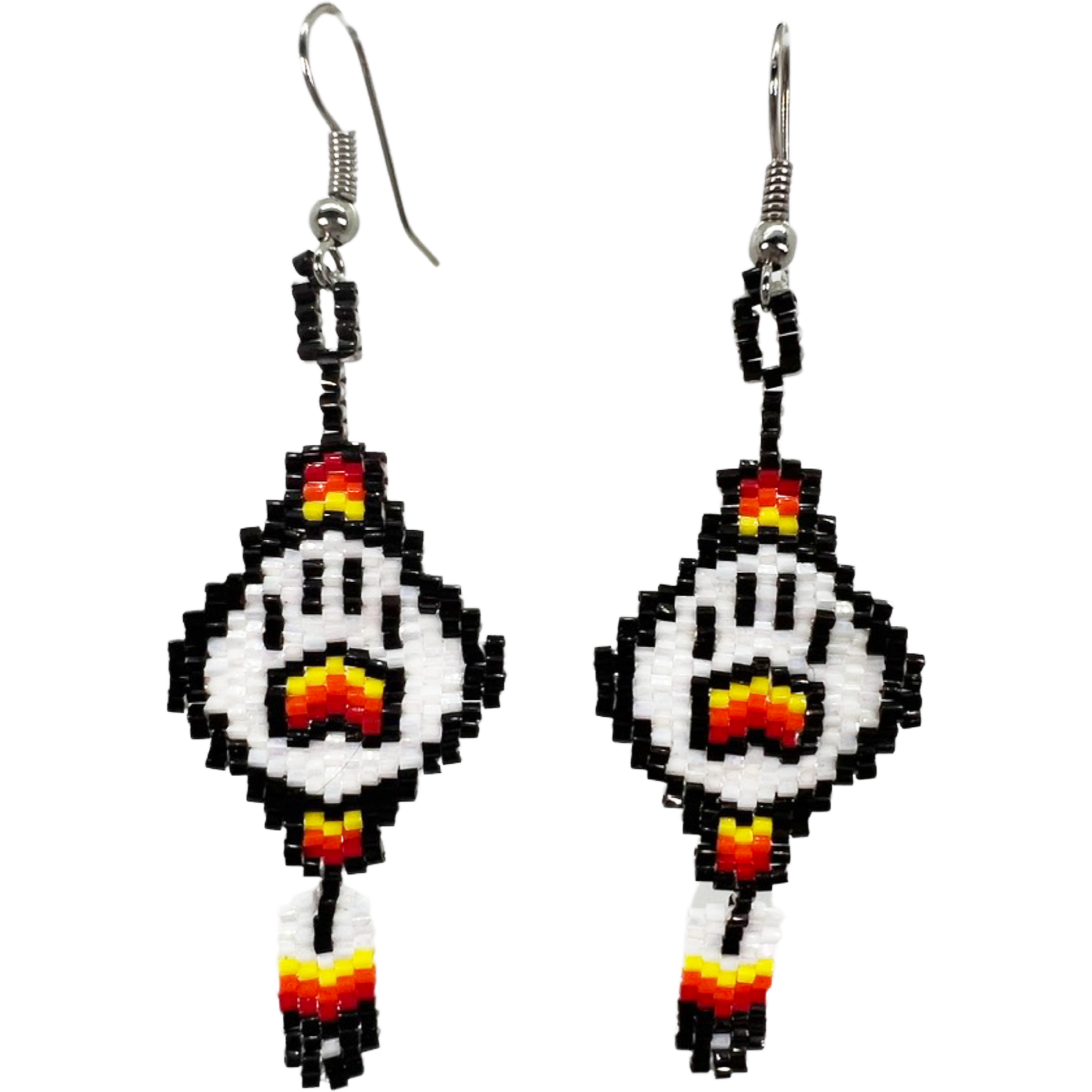 BRICK STITCH EARRING - WOLF PAW W/ FEATHER