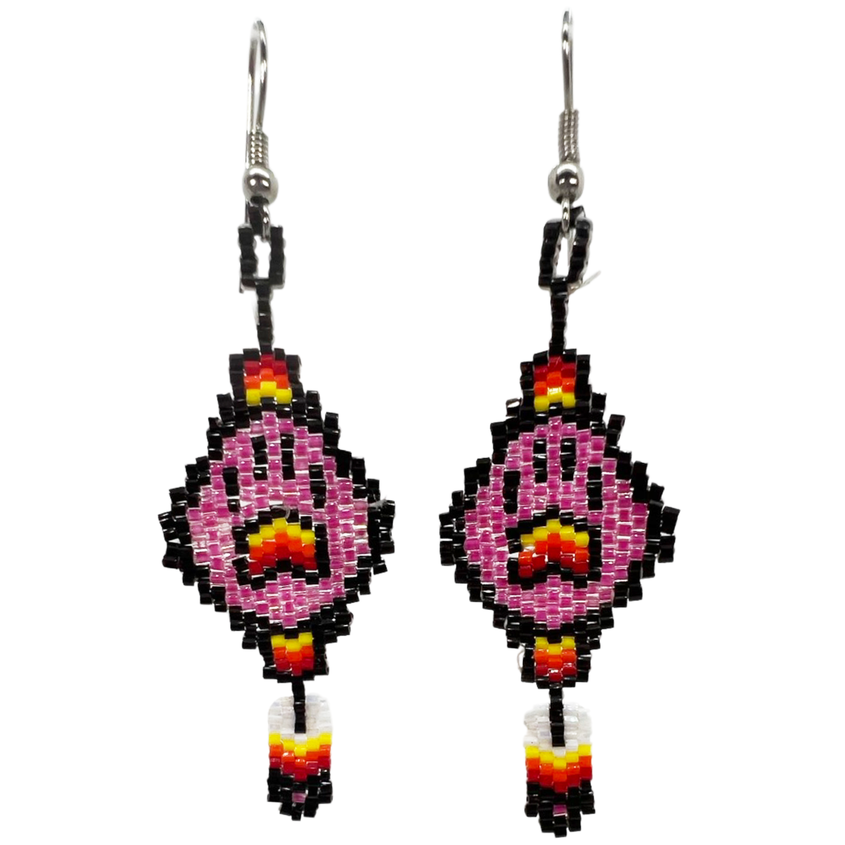 BRICK STITCH EARRING - WOLF PAW W/ FEATHER