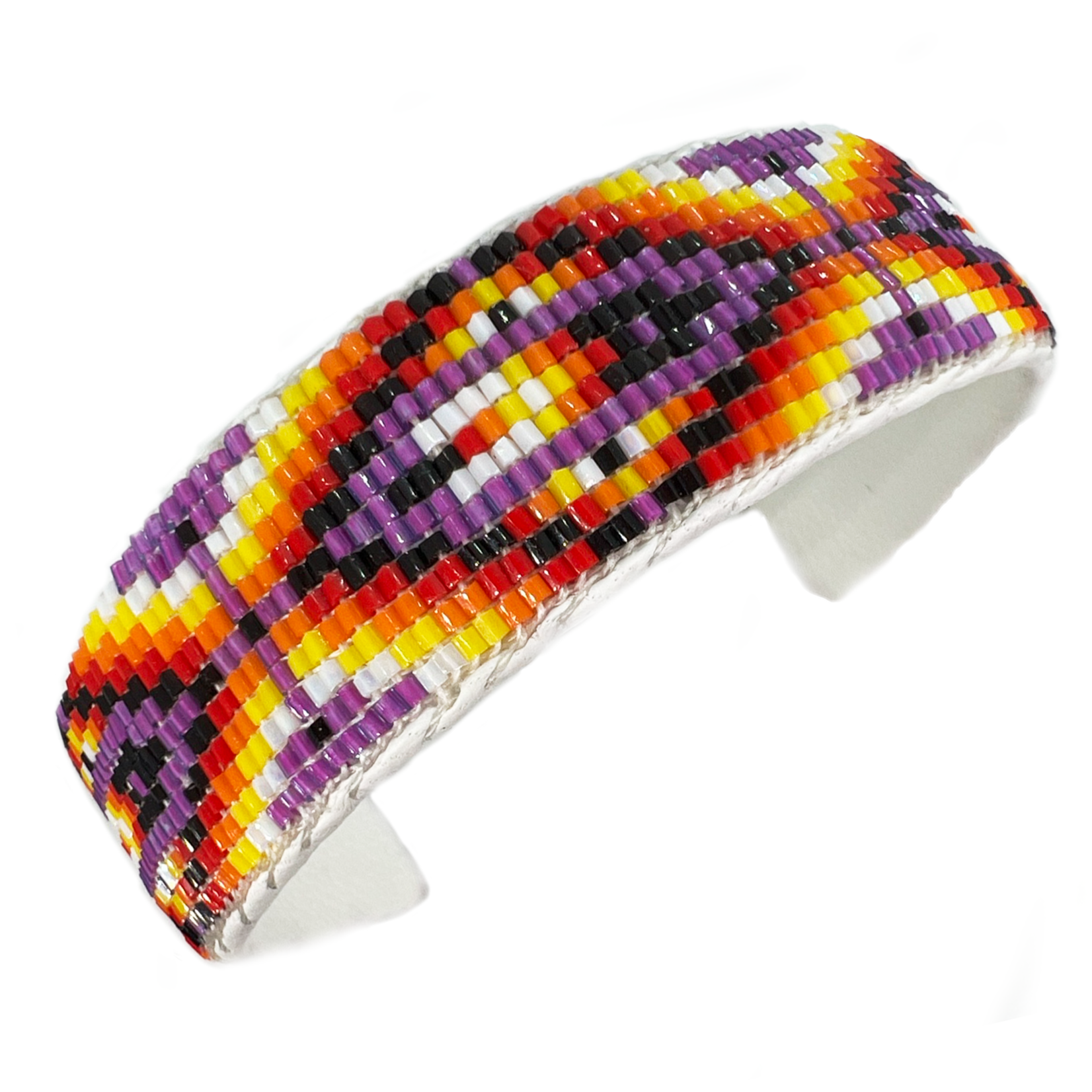 CUT GLASS CUFF BRACELET - 11 ROWS - DIAMOND FEATHER