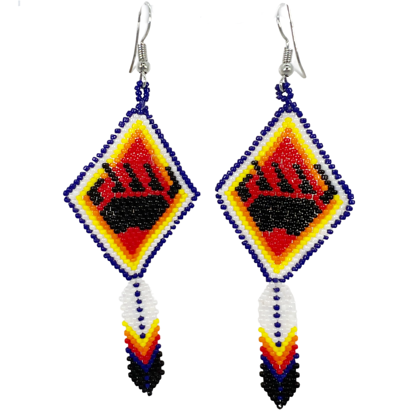 BRICK STITCH EARRING - BEAR PAW W/ FEATHER