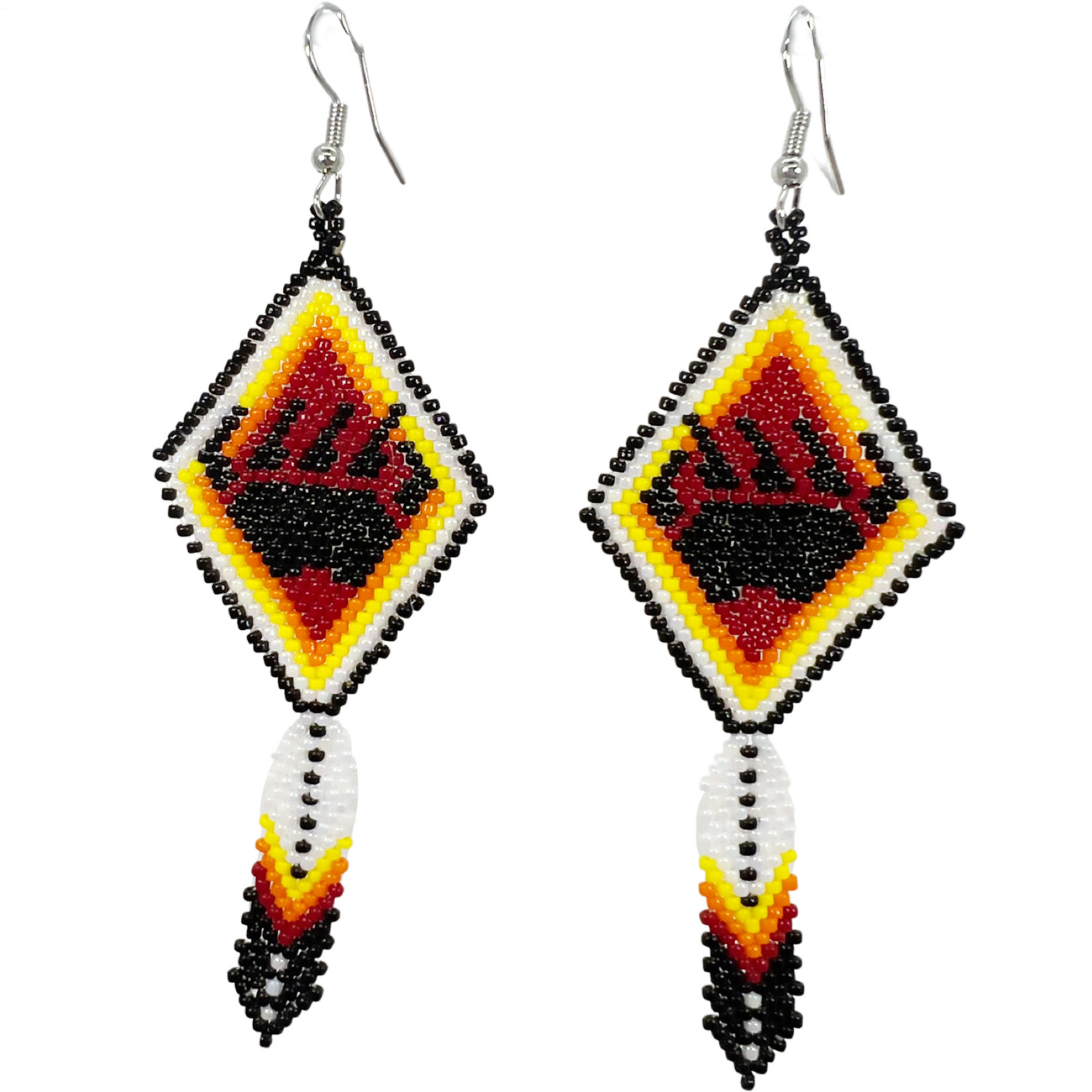 BRICK STITCH EARRING - BEAR PAW W/ FEATHER
