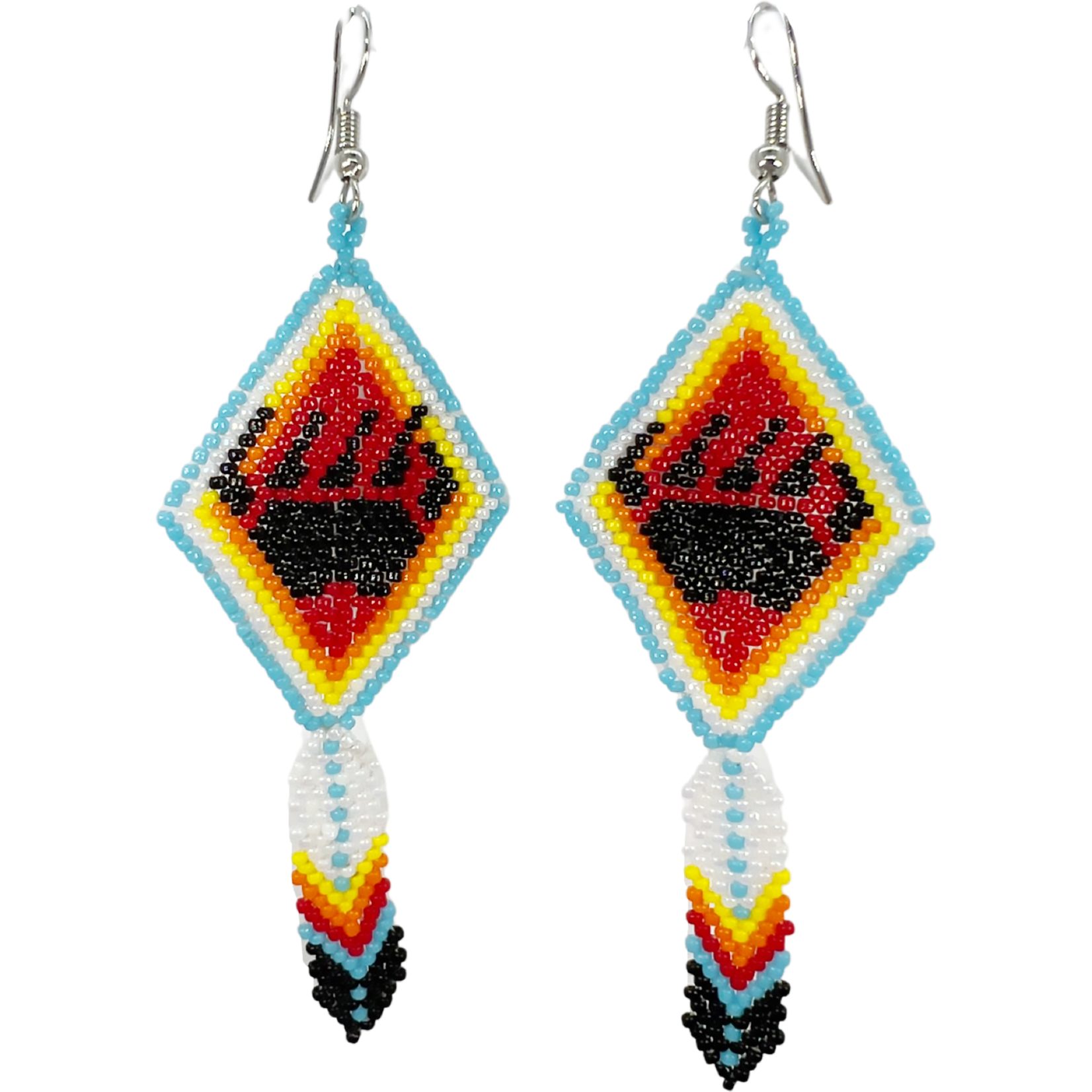 BRICK STITCH EARRING - BEAR PAW W/ FEATHER