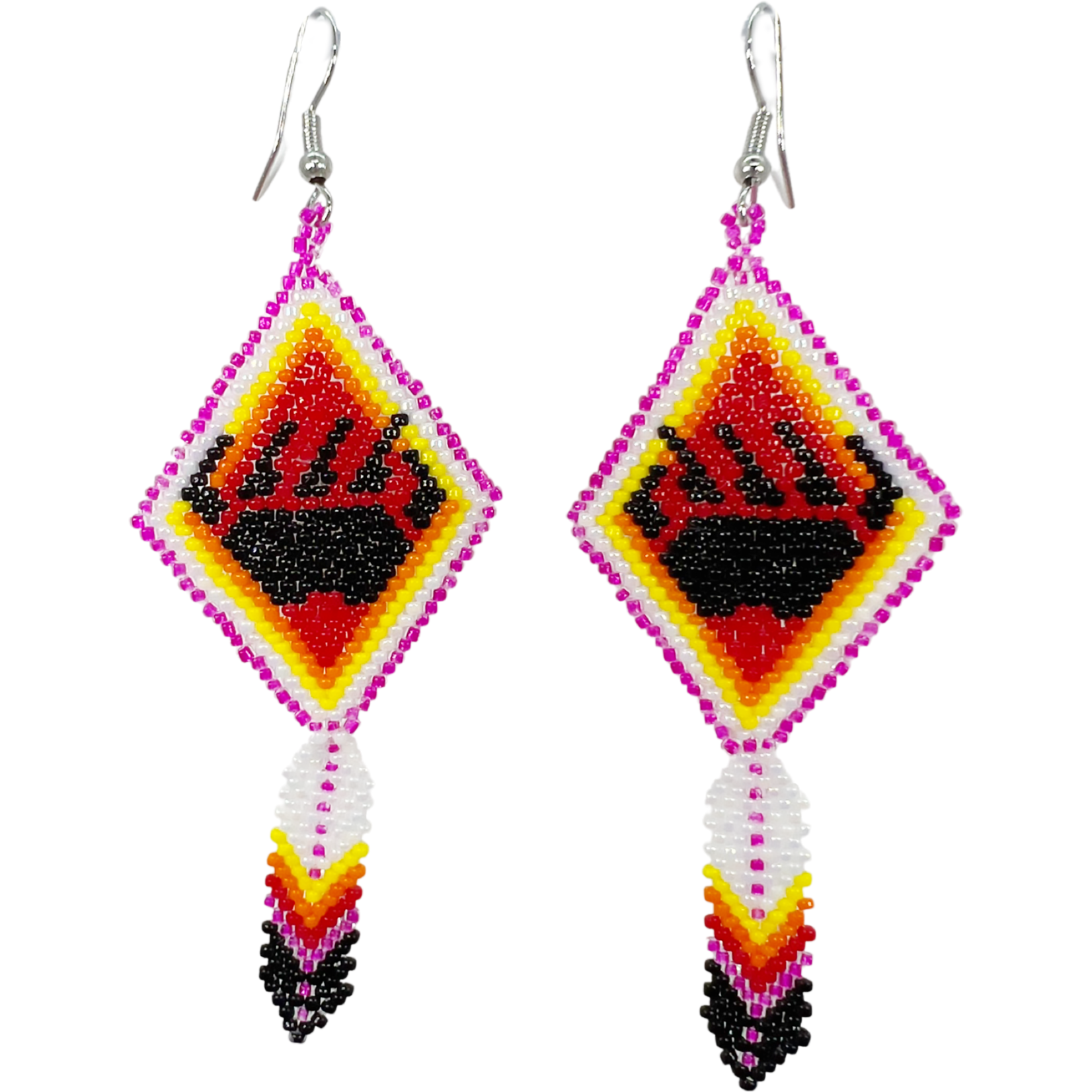 BRICK STITCH EARRING - BEAR PAW W/ FEATHER