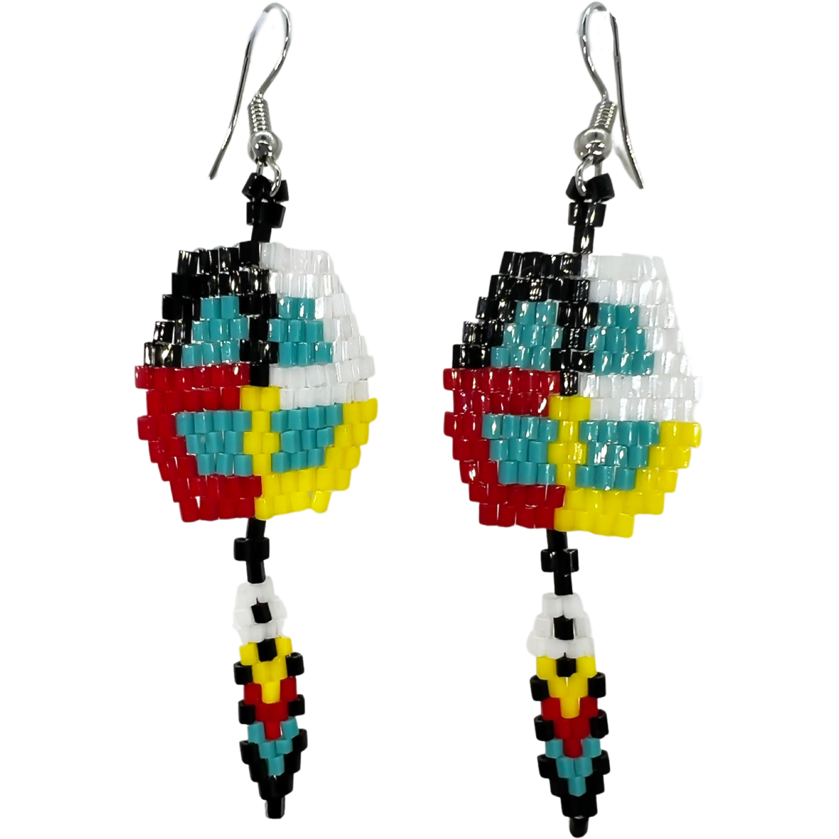 BRICK STITCH EARRINGS - MEDICINE WHEEL W/ FEATHER
