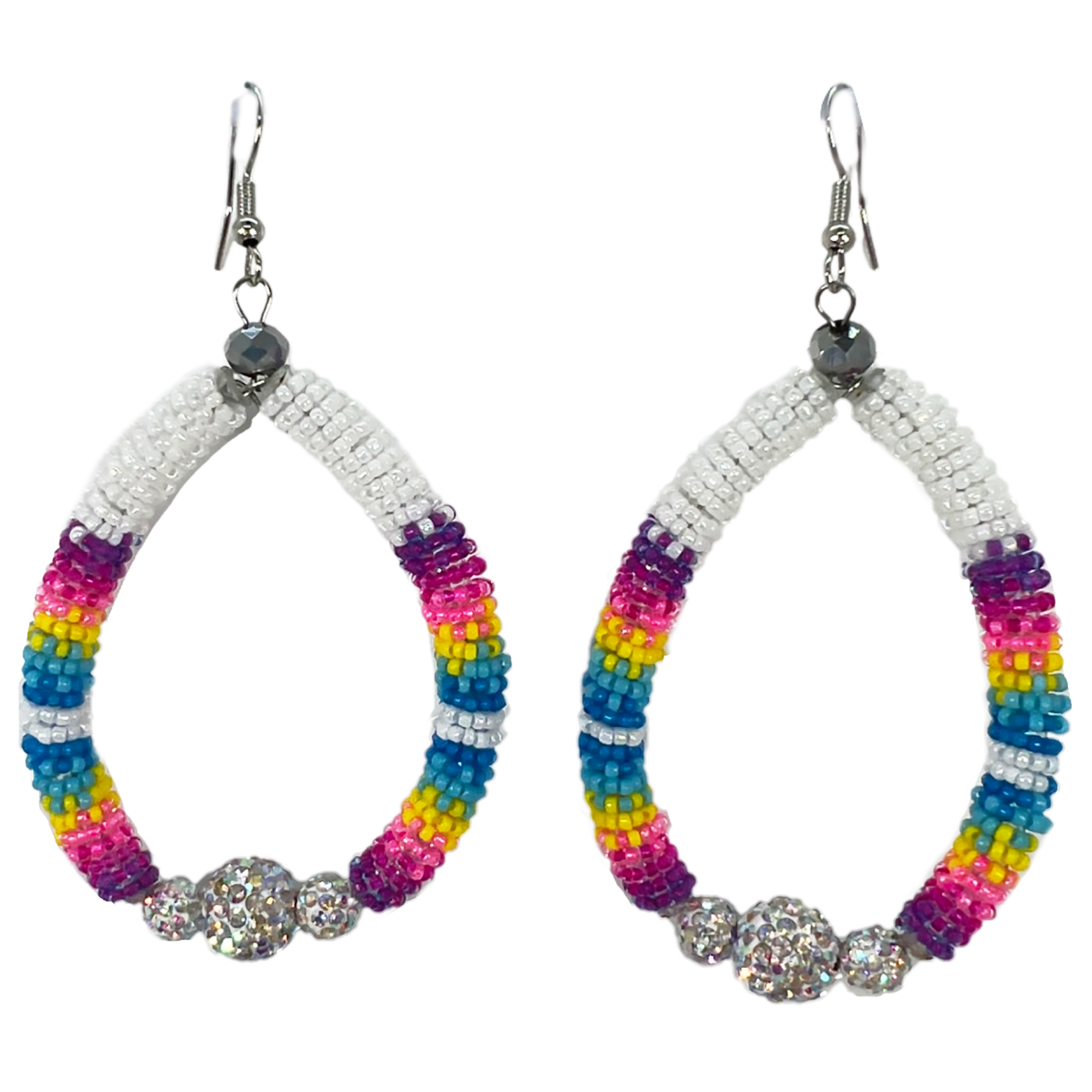 HOOP EARRINGS WITH SEED BEADS AND SHAMBHALLA BEADS