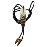 CARVED BONE BOLO TIE - FEATHER PAINTED STEM