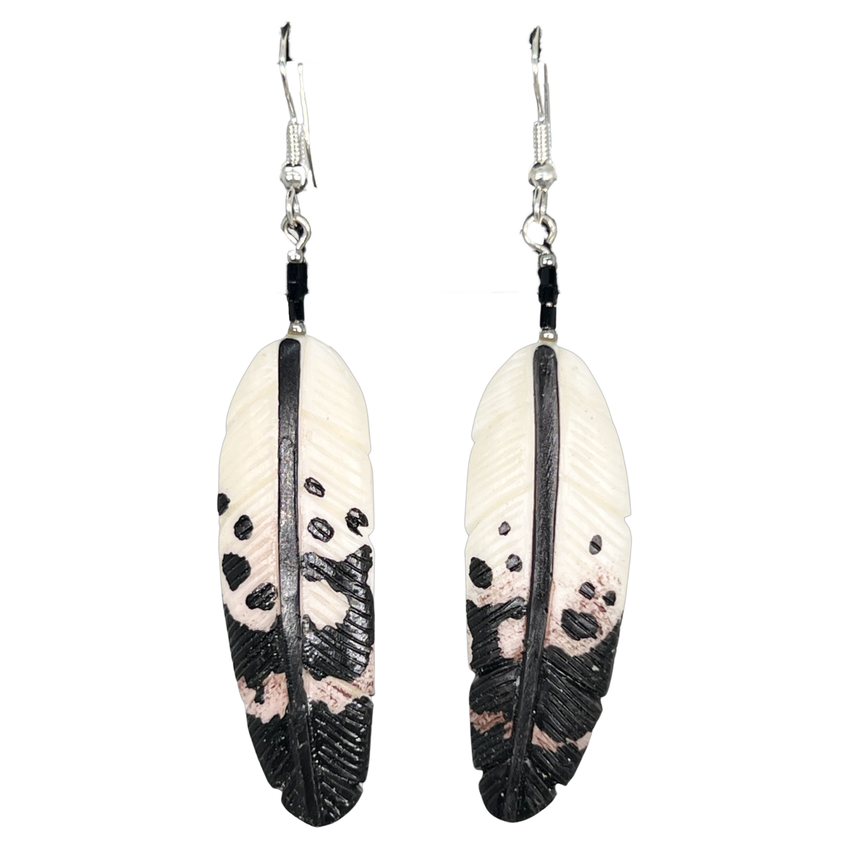 CARVED BONE EARRING - SPOTTED EAGLE FEATHER