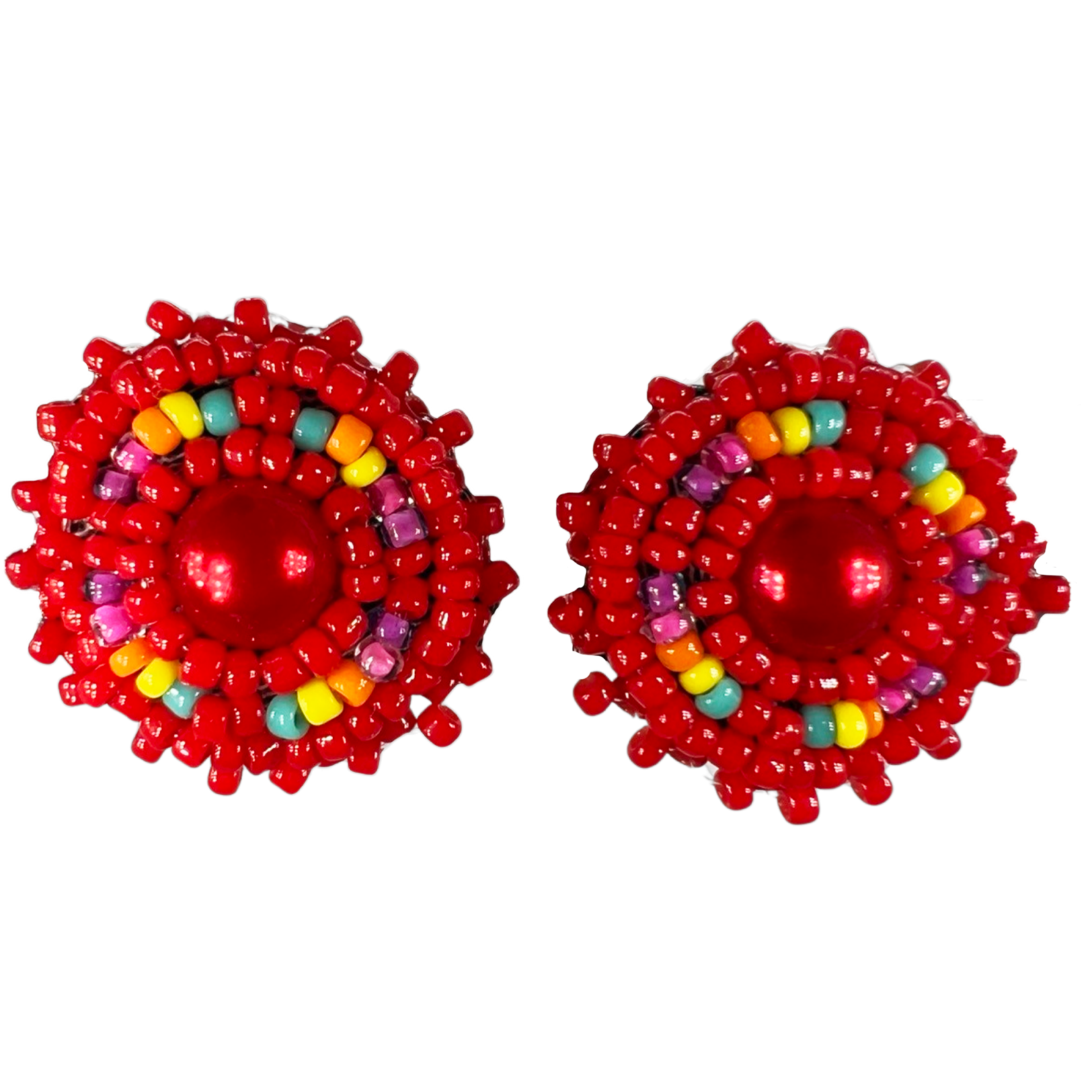BEADED FLAT STUD EARRINGS