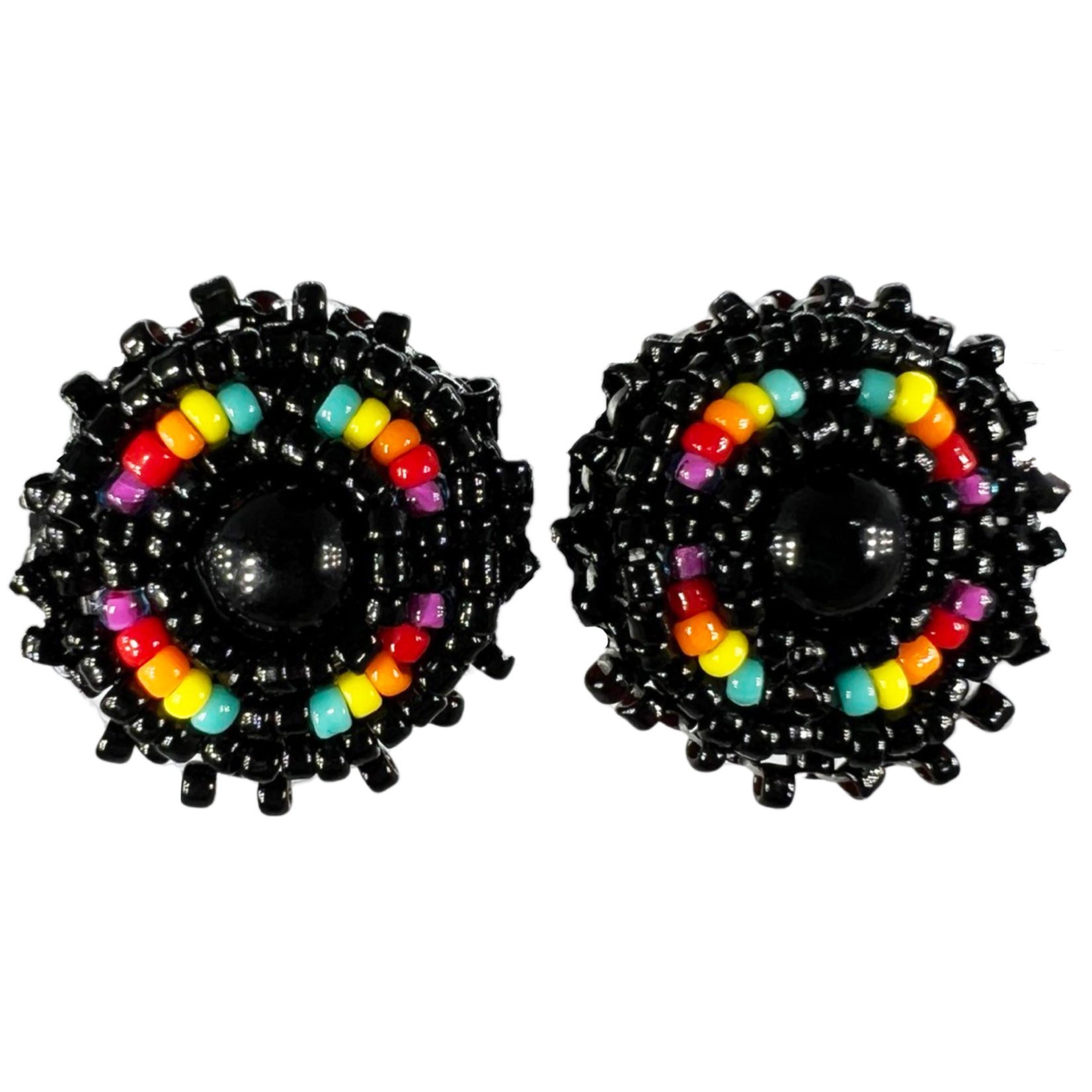 BEADED FLAT STUD EARRINGS