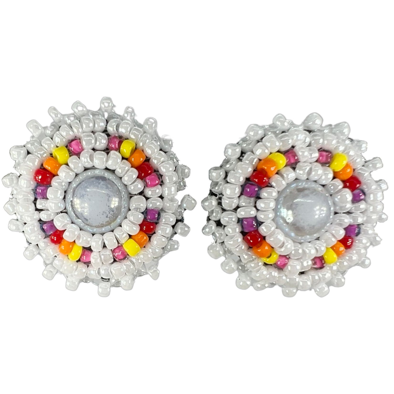 BEADED FLAT STUD EARRINGS