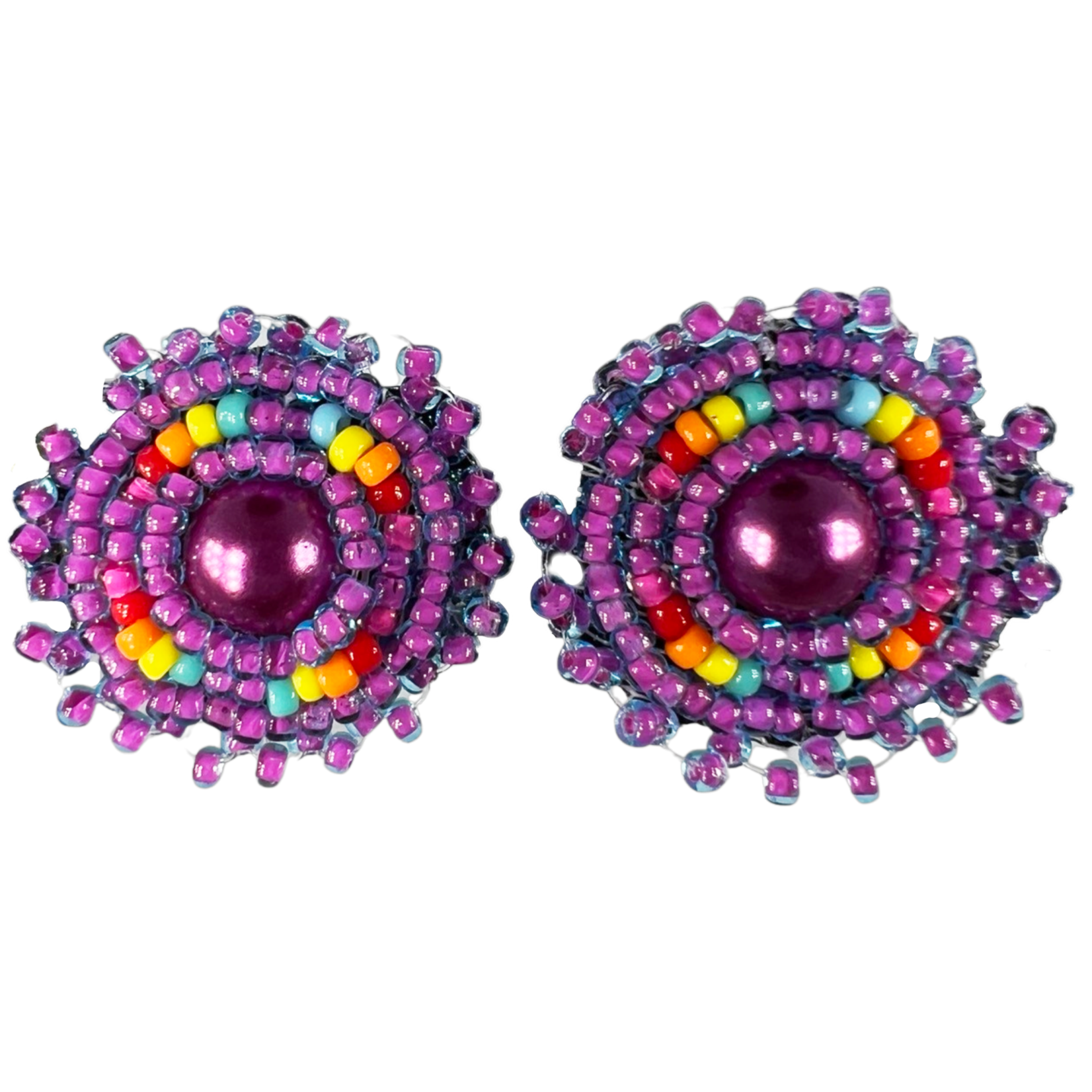 BEADED FLAT STUD EARRINGS