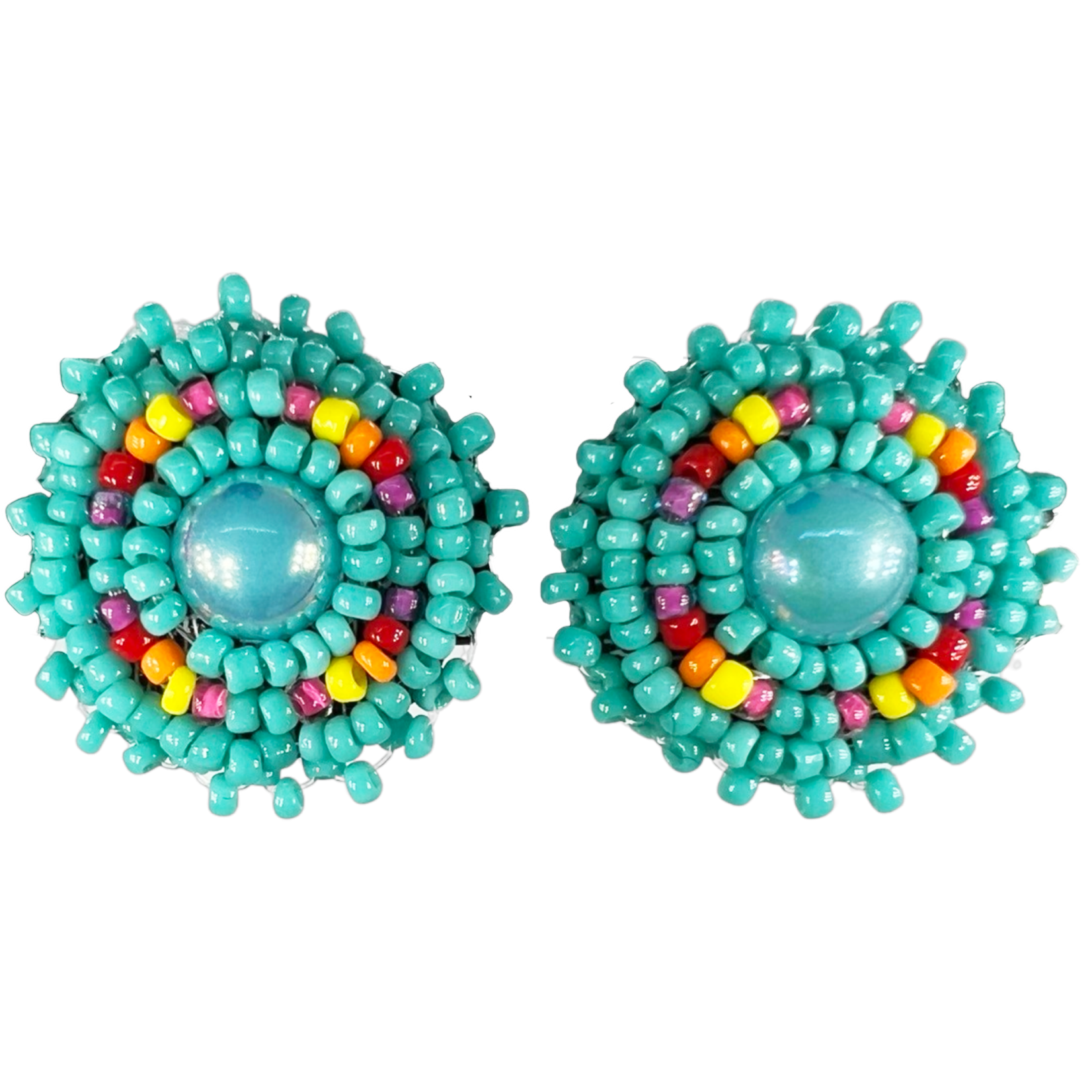 BEADED FLAT STUD EARRINGS