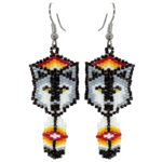 BRICK STITCH EARRING - WOLF W/ FEATHER