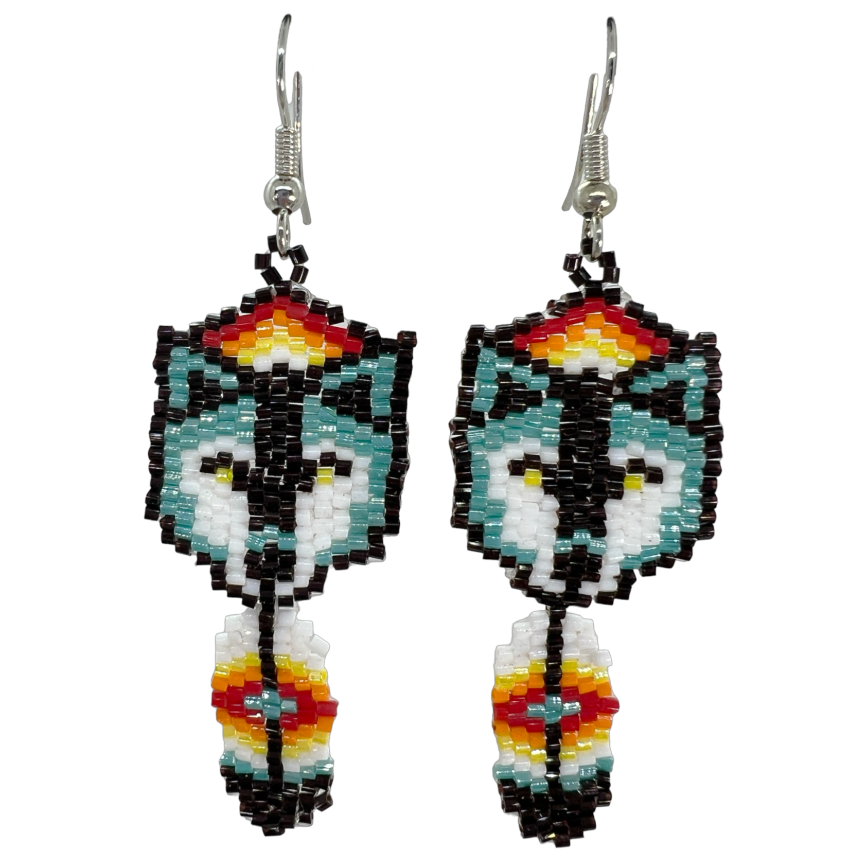 BRICK STITCH EARRING - WOLF W/ FEATHER