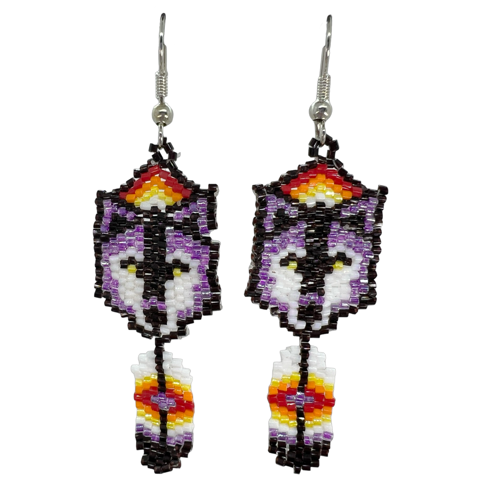 BRICK STITCH EARRING - WOLF W/ FEATHER
