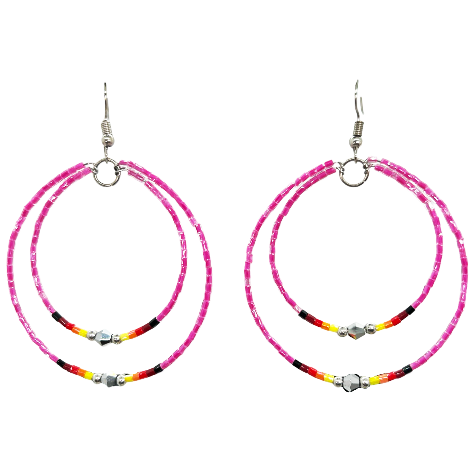 MEMORY WIRE CUT GLASS DOUBLE HOOP EARRINGS