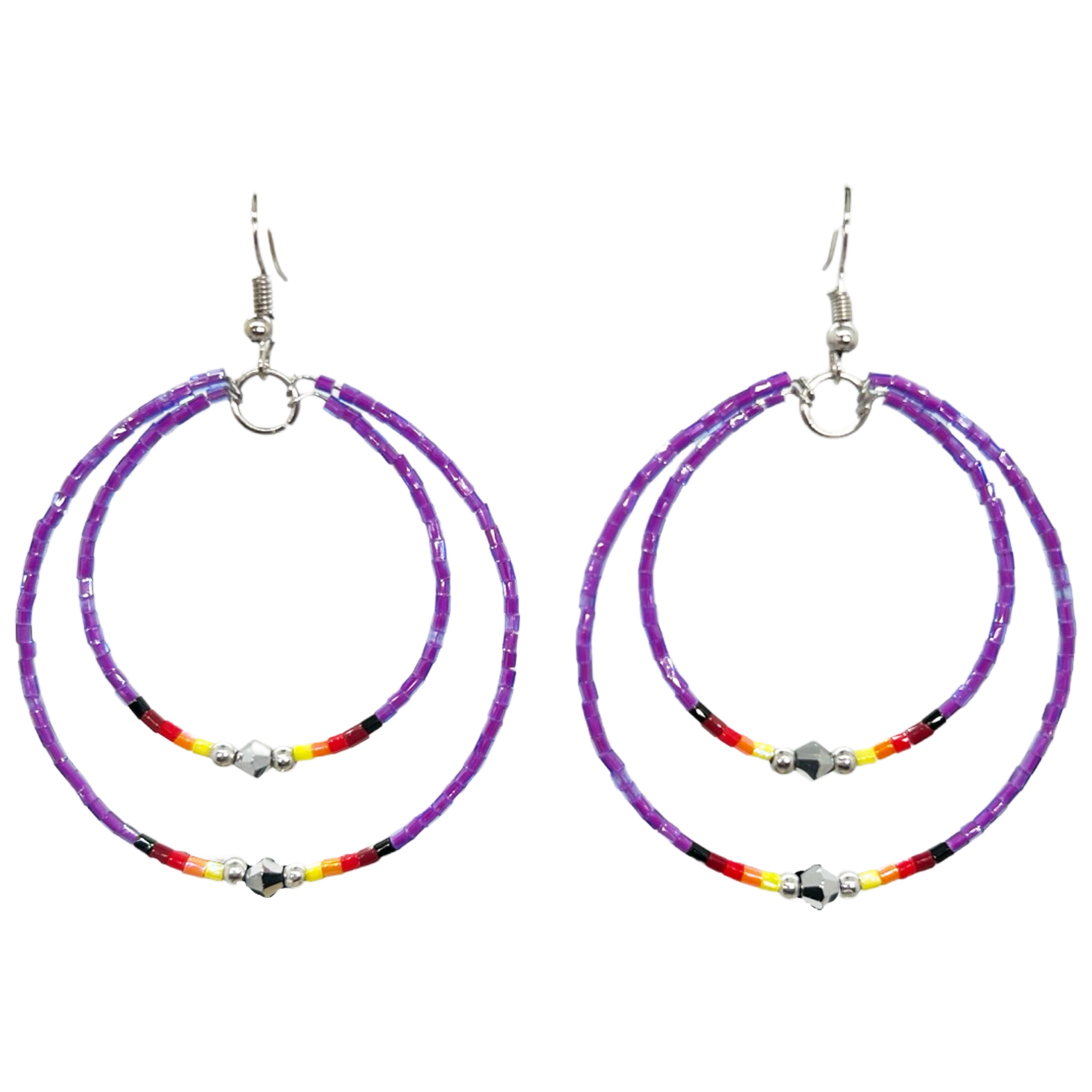 MEMORY WIRE CUT GLASS DOUBLE HOOP EARRINGS