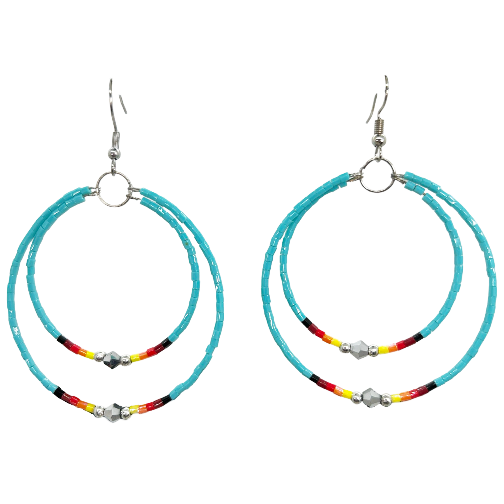 MEMORY WIRE CUT GLASS DOUBLE HOOP EARRINGS