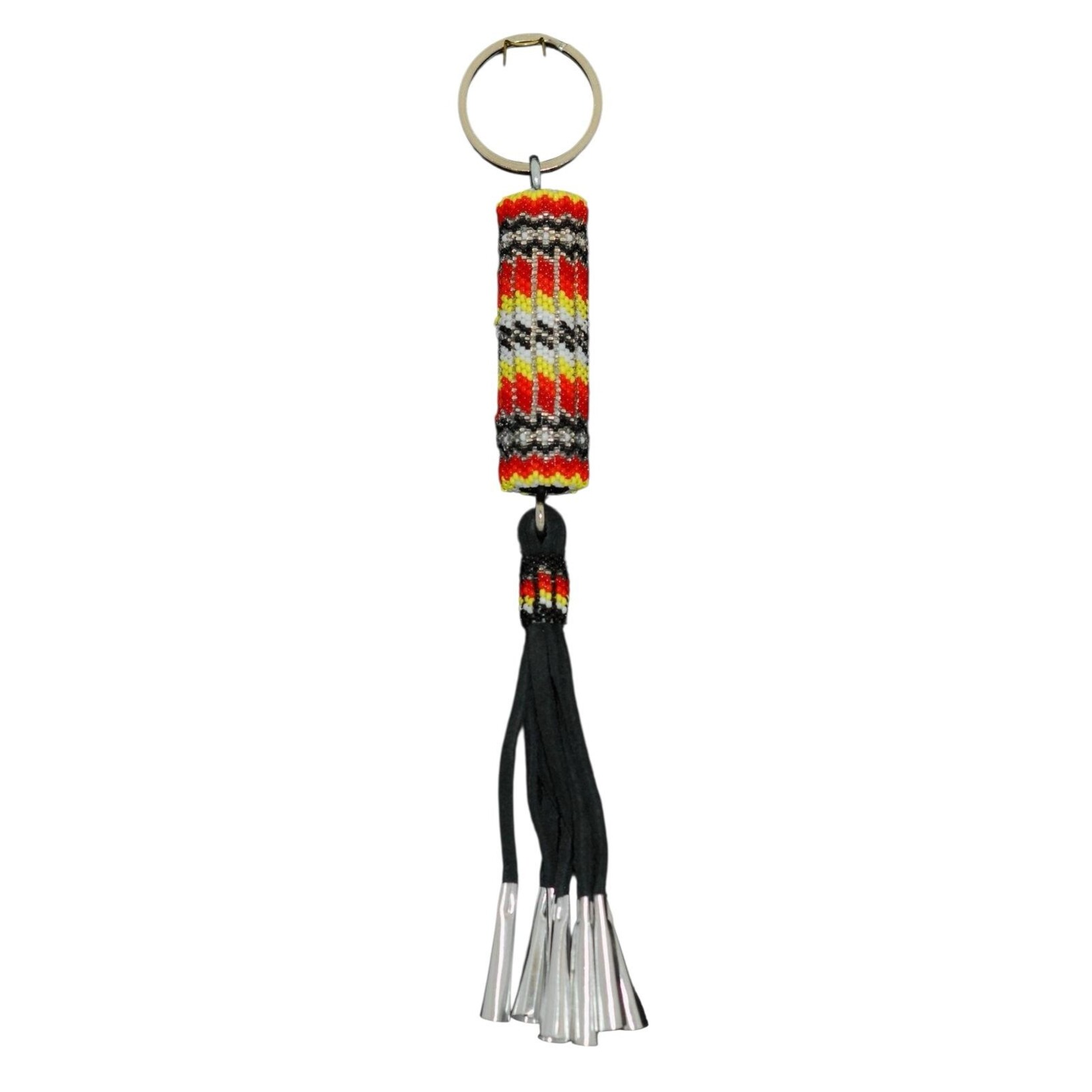 BEADED BARREL KEYCHAIN WITH JINGLE DANGLE
