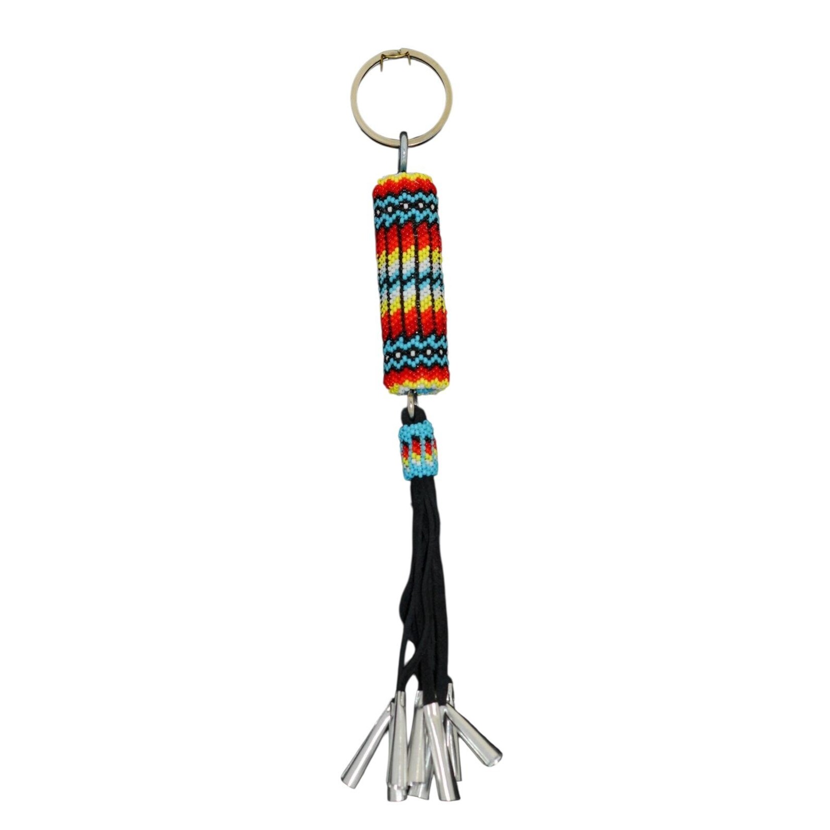 BEADED BARREL KEYCHAIN WITH JINGLE DANGLE