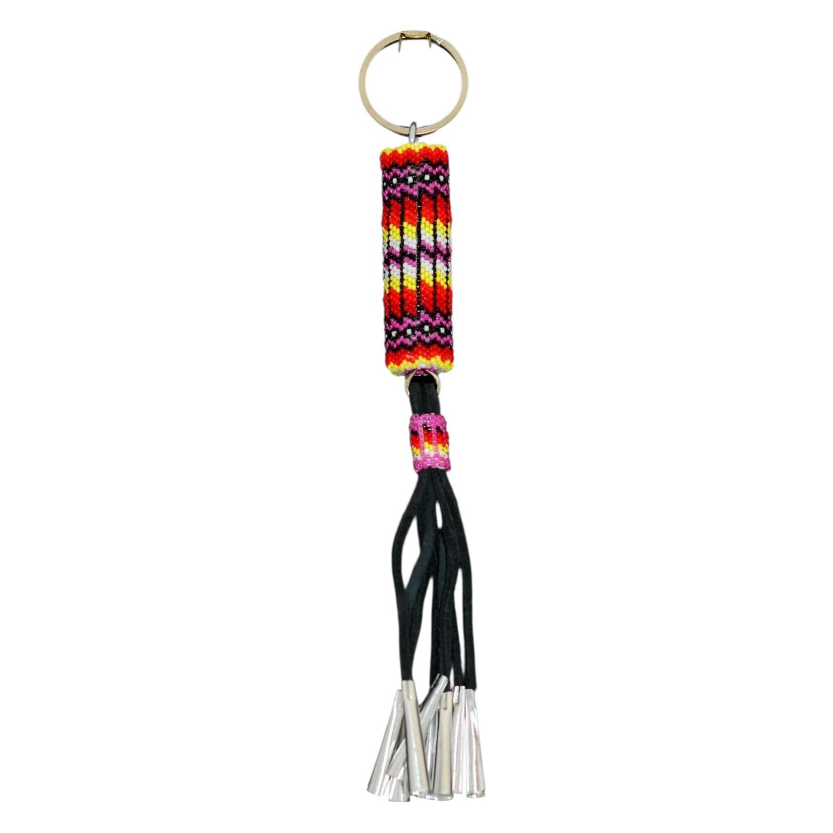 BEADED BARREL KEYCHAIN WITH JINGLE DANGLE