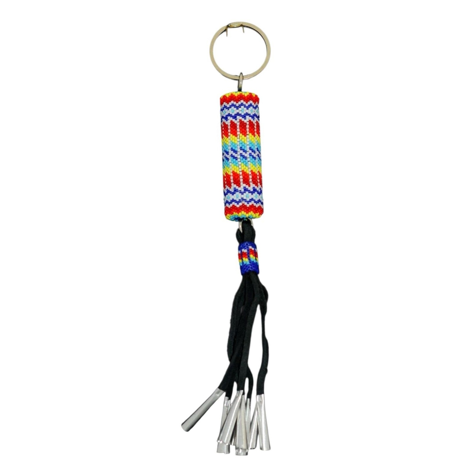 BEADED BARREL KEYCHAIN WITH JINGLE DANGLE
