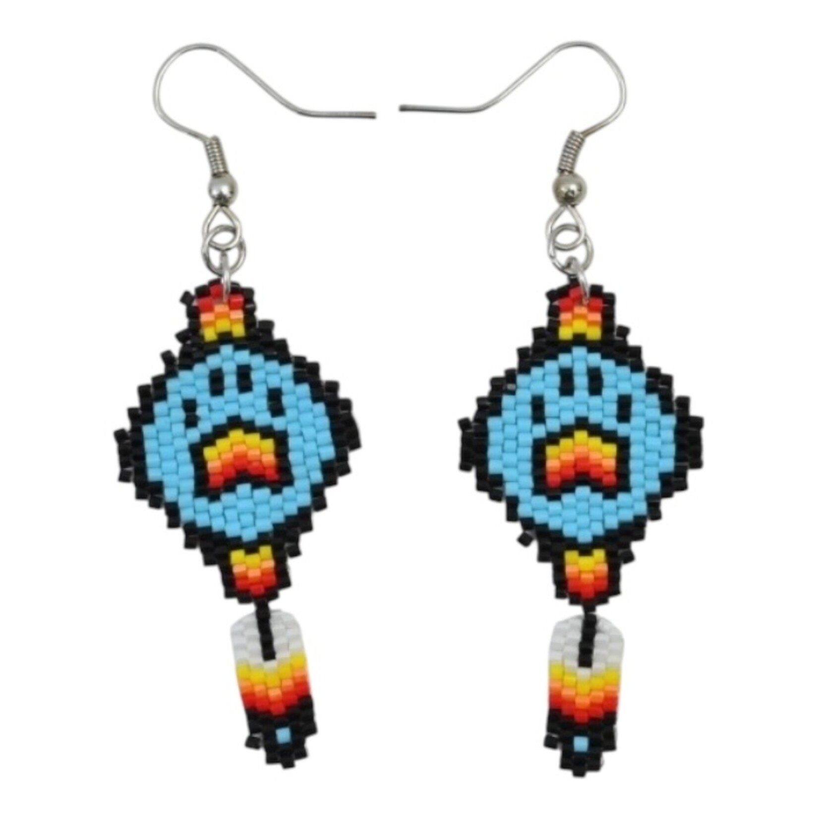 BRICK STITCH EARRING - WOLF PAW W/ FEATHER