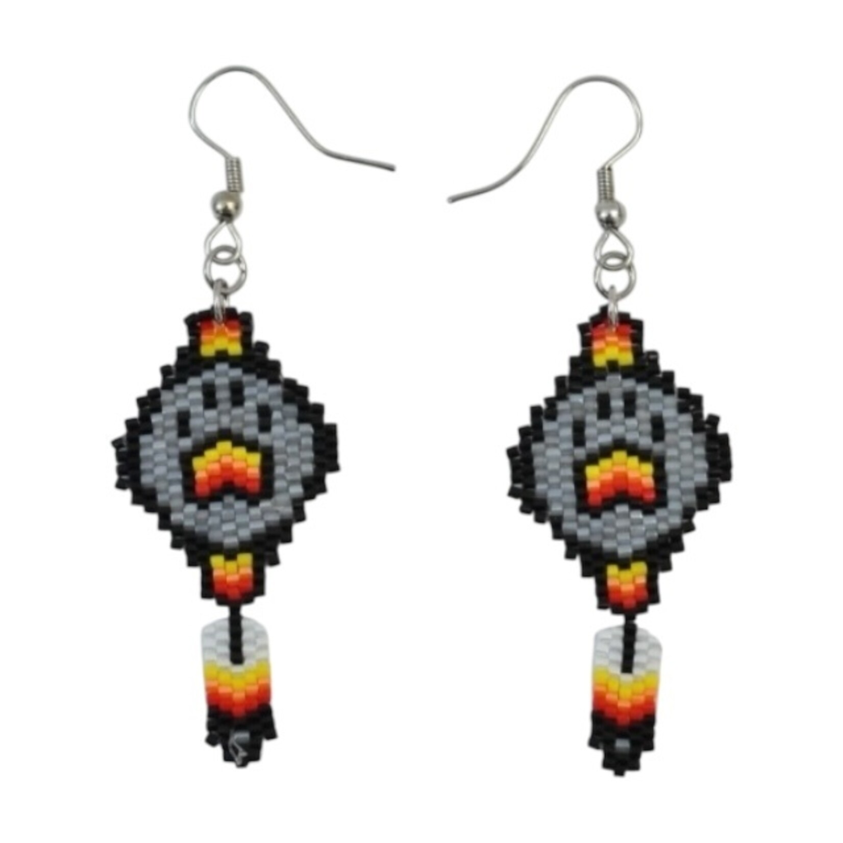 BRICK STITCH EARRING - WOLF PAW W/ FEATHER