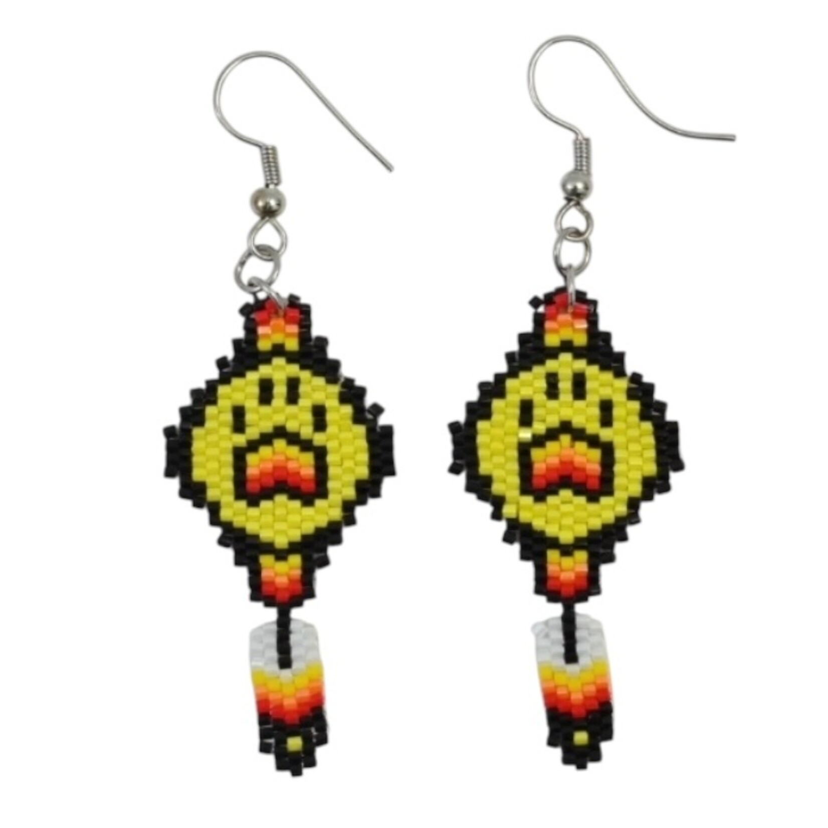 BRICK STITCH EARRING - WOLF PAW W/ FEATHER