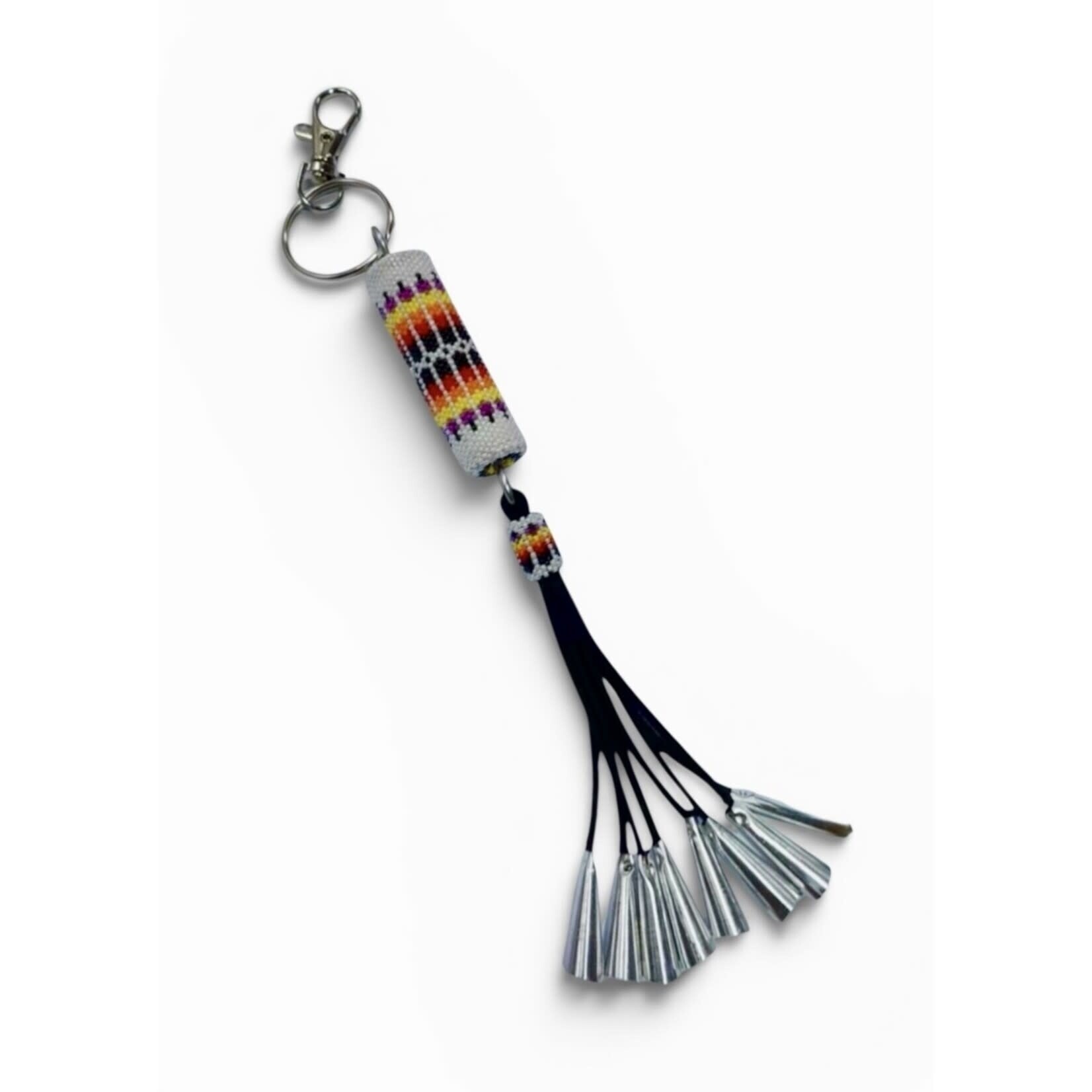 BEADED BARREL KEYCHAIN WITH JINGLE DANGLE