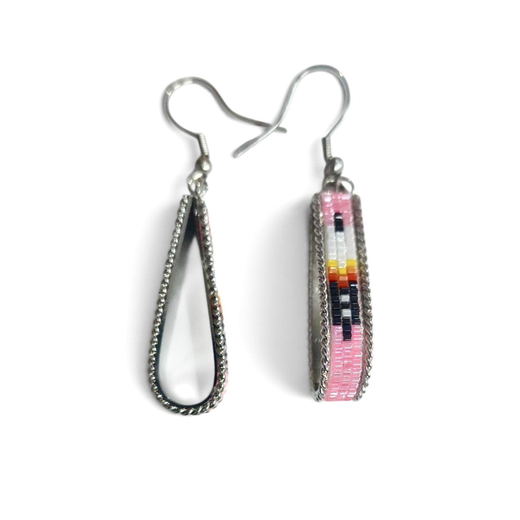 INLAY BEADED  DANGLE  HOOP EARRINGS