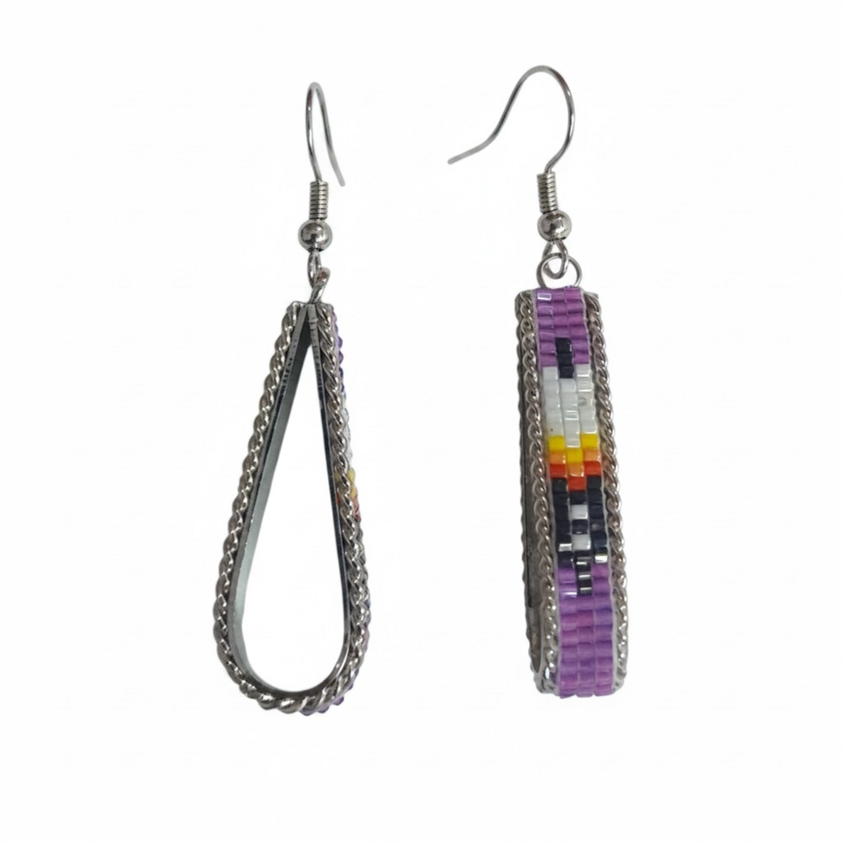 INLAY BEADED  DANGLE  HOOP EARRINGS