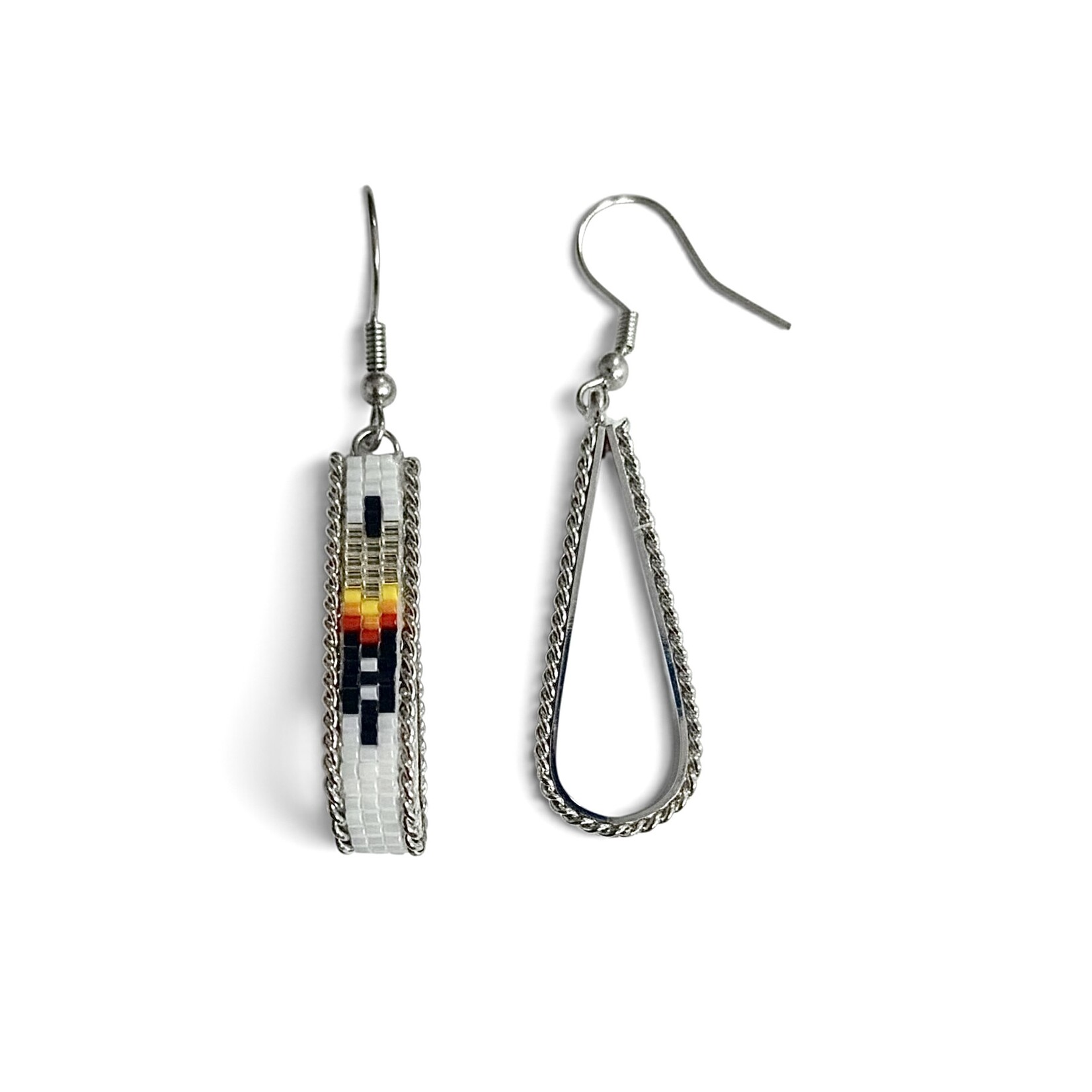 INLAY BEADED  DANGLE  HOOP EARRINGS
