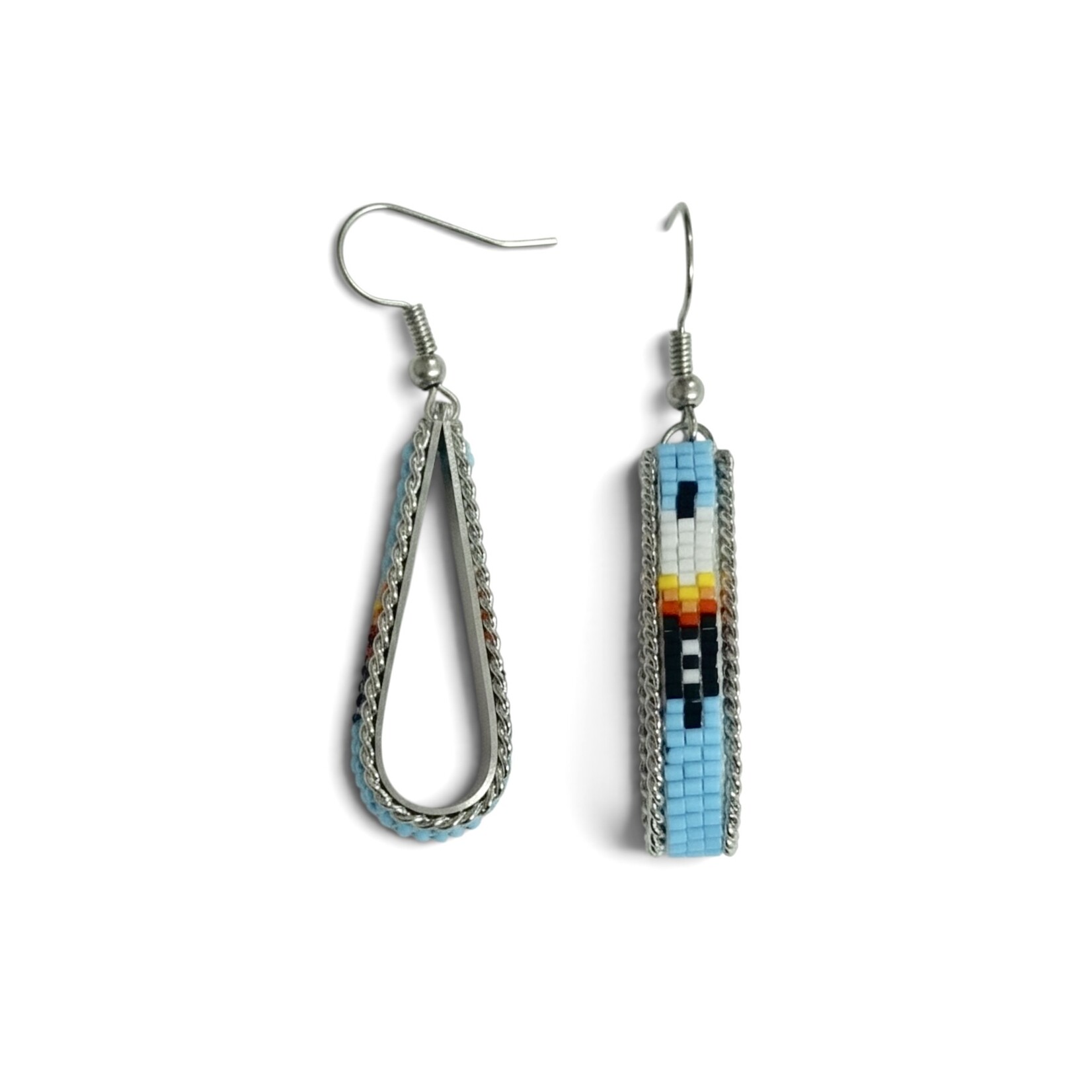 INLAY BEADED  DANGLE  HOOP EARRINGS